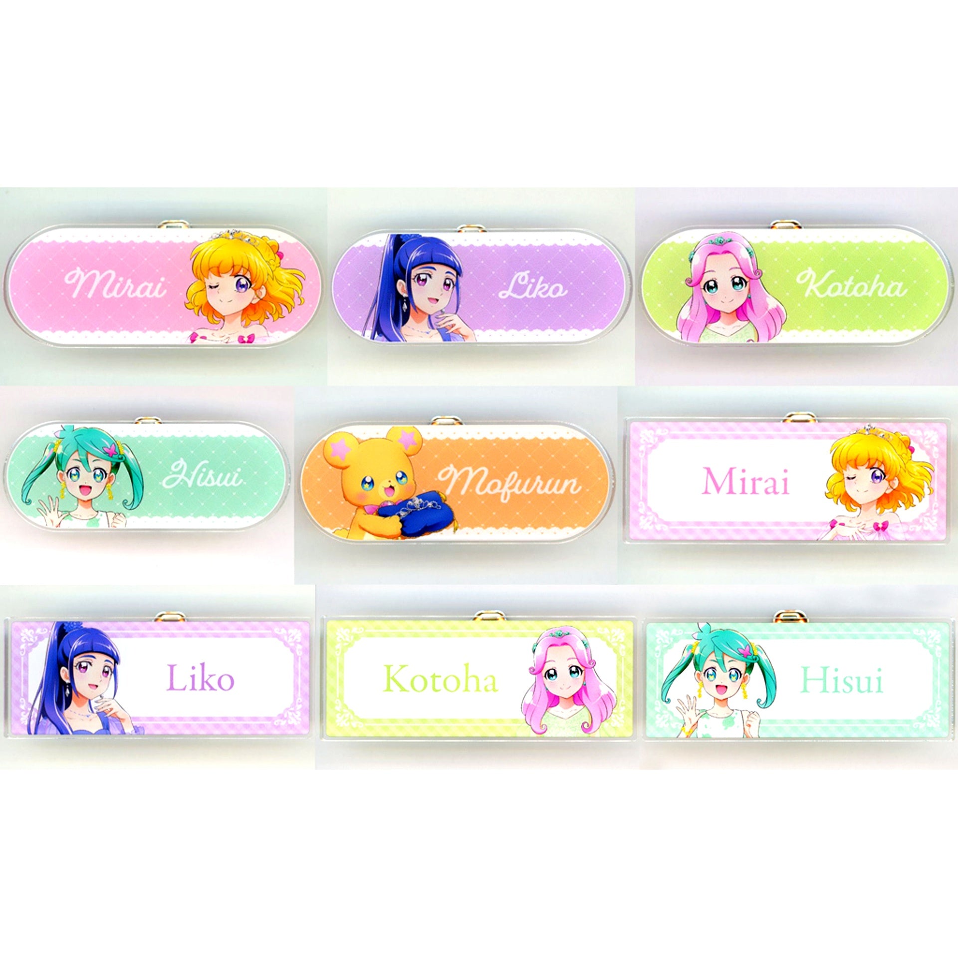 Set of 9 Maho Girls Precure MIRAI DAYS POP UP STORE in Loft Newly Drawn Color Dress Ver. Trading Acrylic Nameplate [USED]