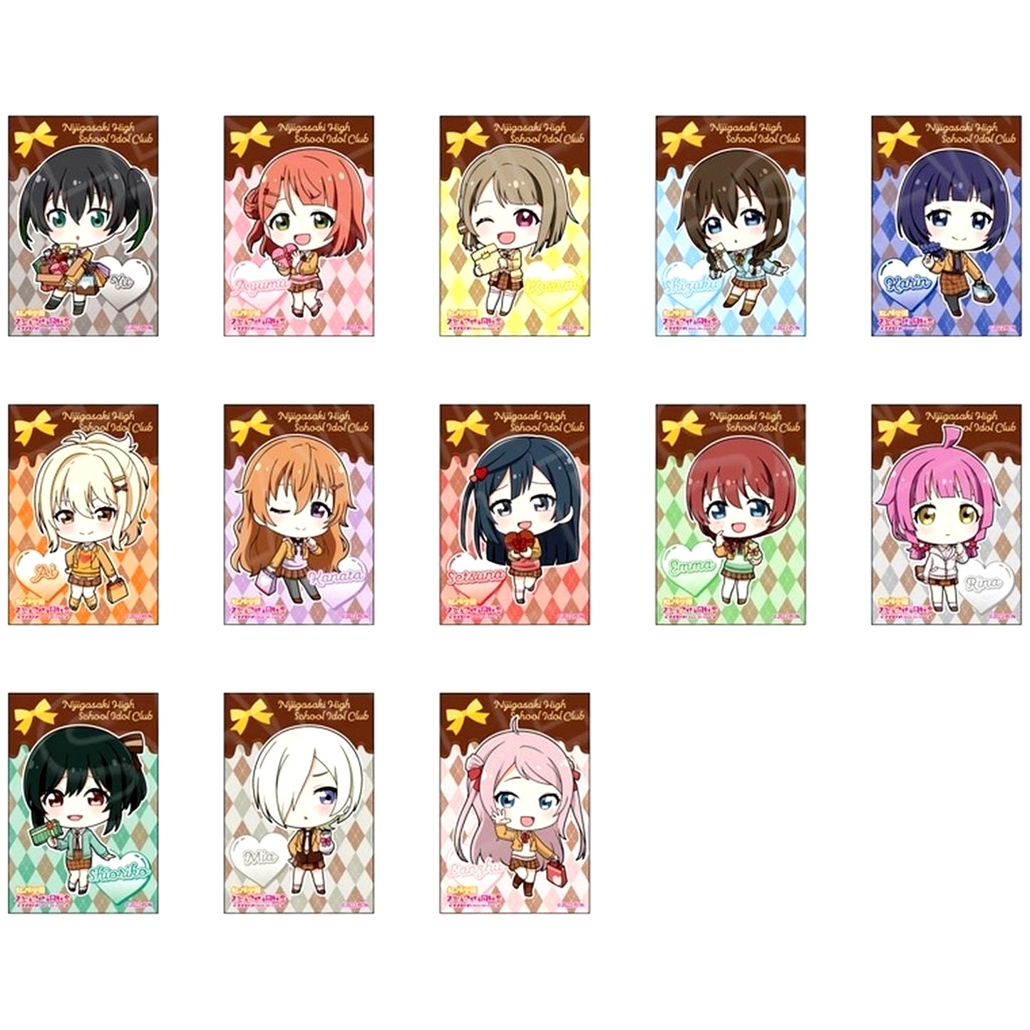 Set of 13 Love Live! Nijigasaki High School Idol Club Square Button Present Deformed Ver. [USED]
