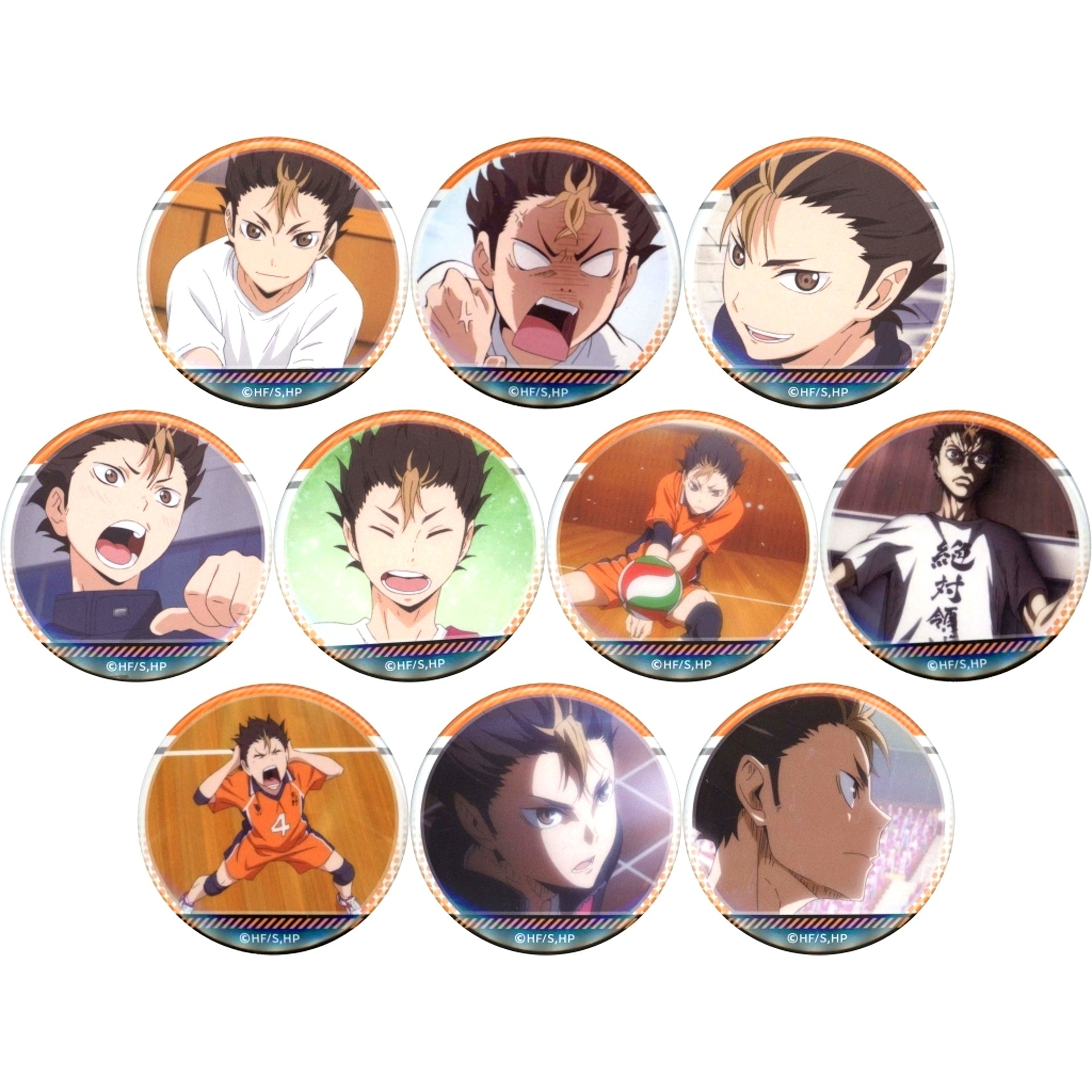 Set of 10 Nishinoya Haikyu!! Full of Scene Shot Trading Button [USED]