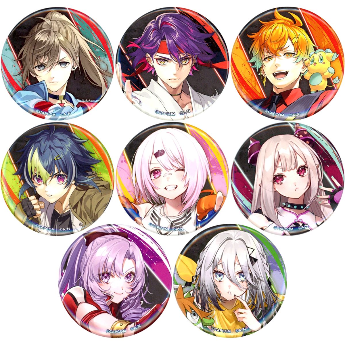 Set of 8 Street Fighter 6 x Nijisanji Capkuji Collab Lottery Button 2nd Series Prize E [USED]