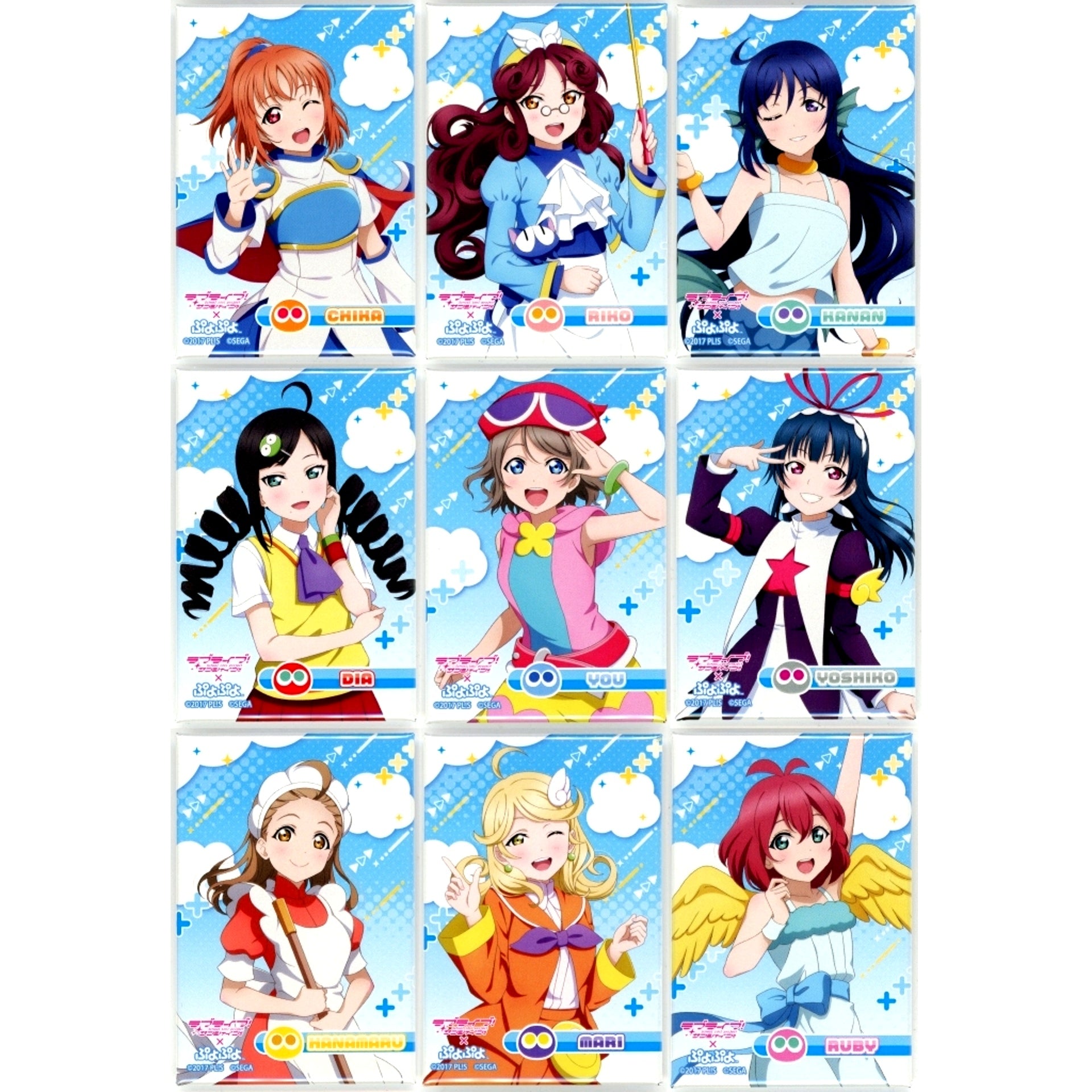 Set of 9 Love Live! Sunshine!! x Puyo Puyo POP UP SHOP Square Button [USED]