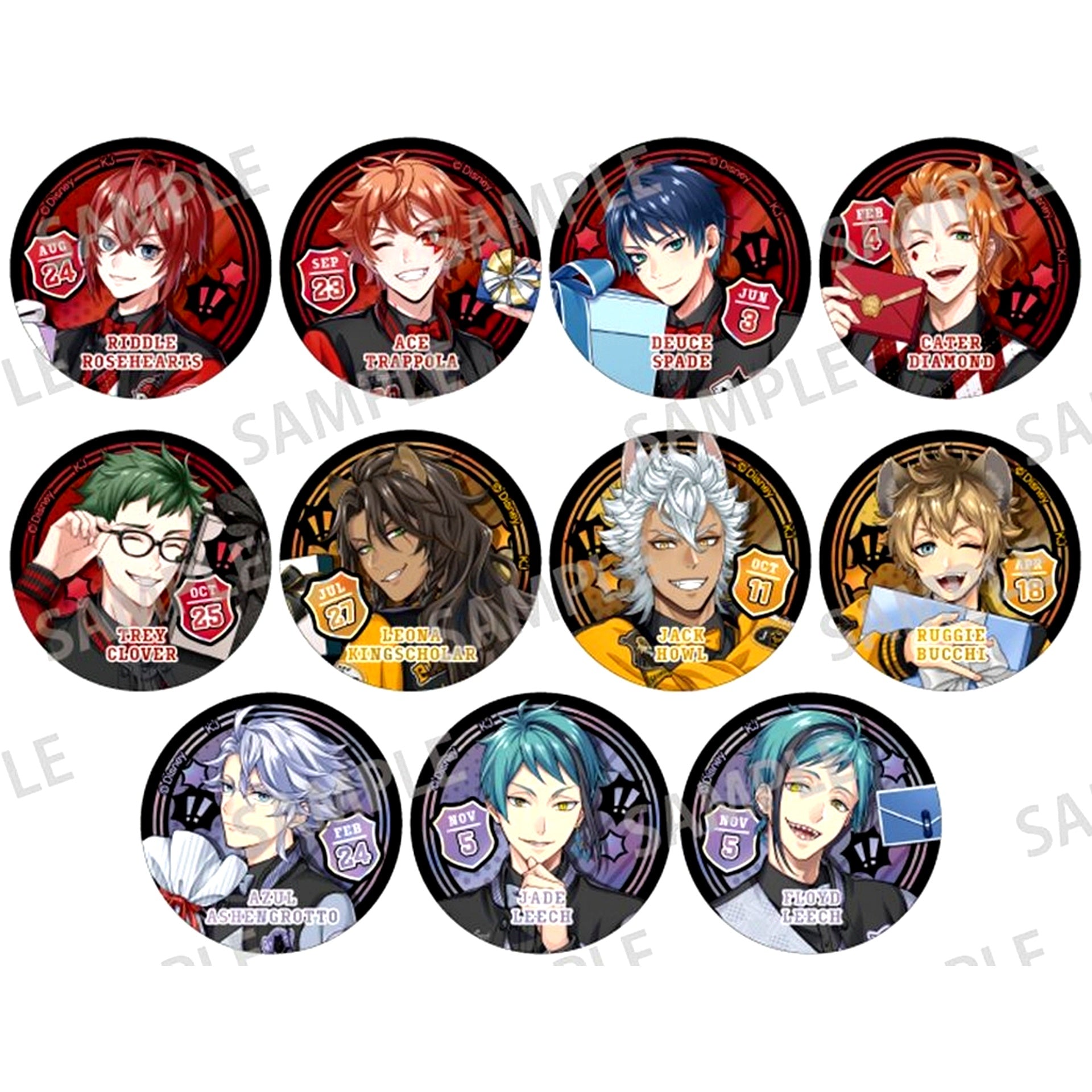 Set of 11 Disney Twisted-Wonderland Union Birthday Ver. Trading Aurora Metal Button Vol. 1 [USED]