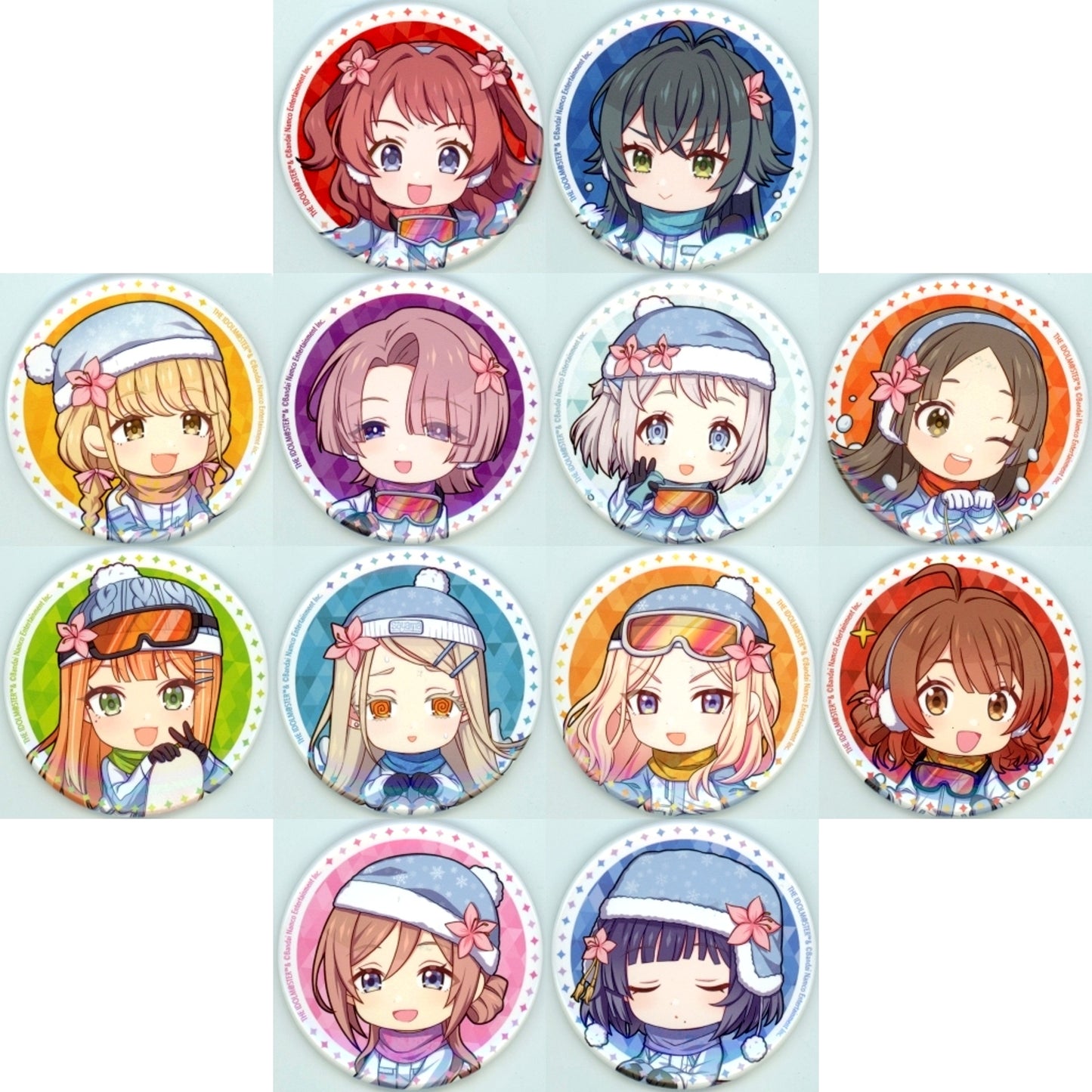 Set of 12 Gakuen Idolmaster Atofes Sayama Ski Resort Sayama Winter mode Mini Character 57mm Badge [USED]