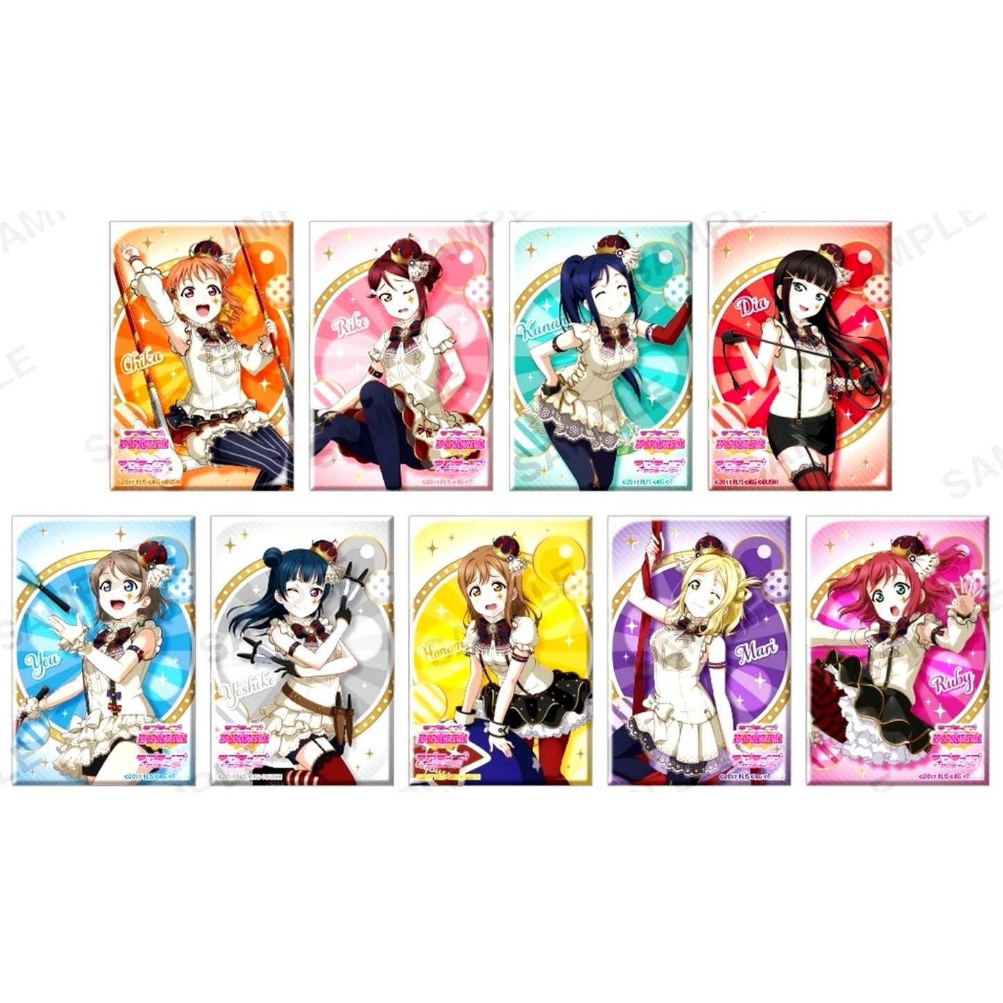 Set of 9 Love Live! School Idol Festival Square Button Collection Aqours Circus Ver. [USED]