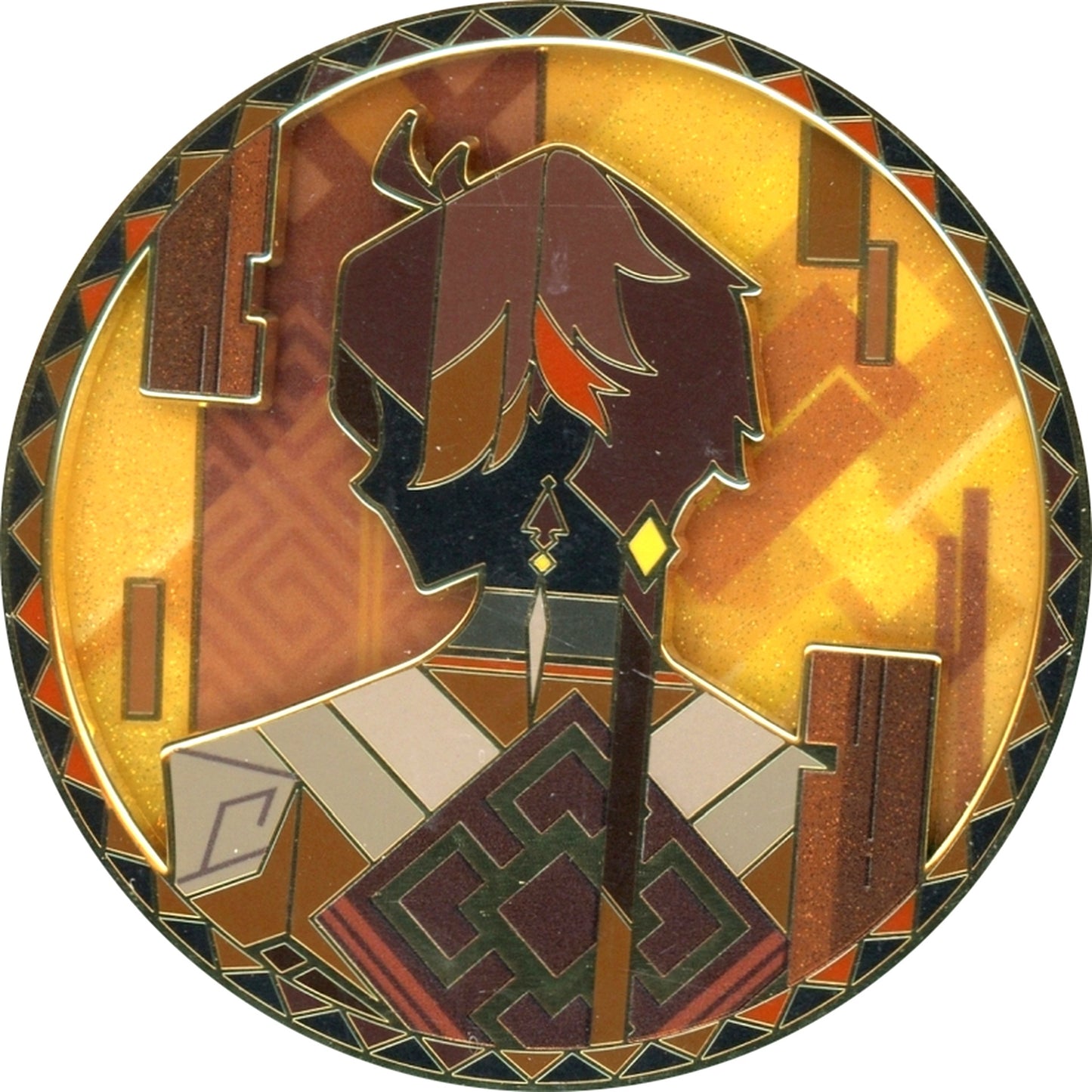 Zhongli Genshin Impact Rainbow Invitation Series Rotating Metal Button [USED]