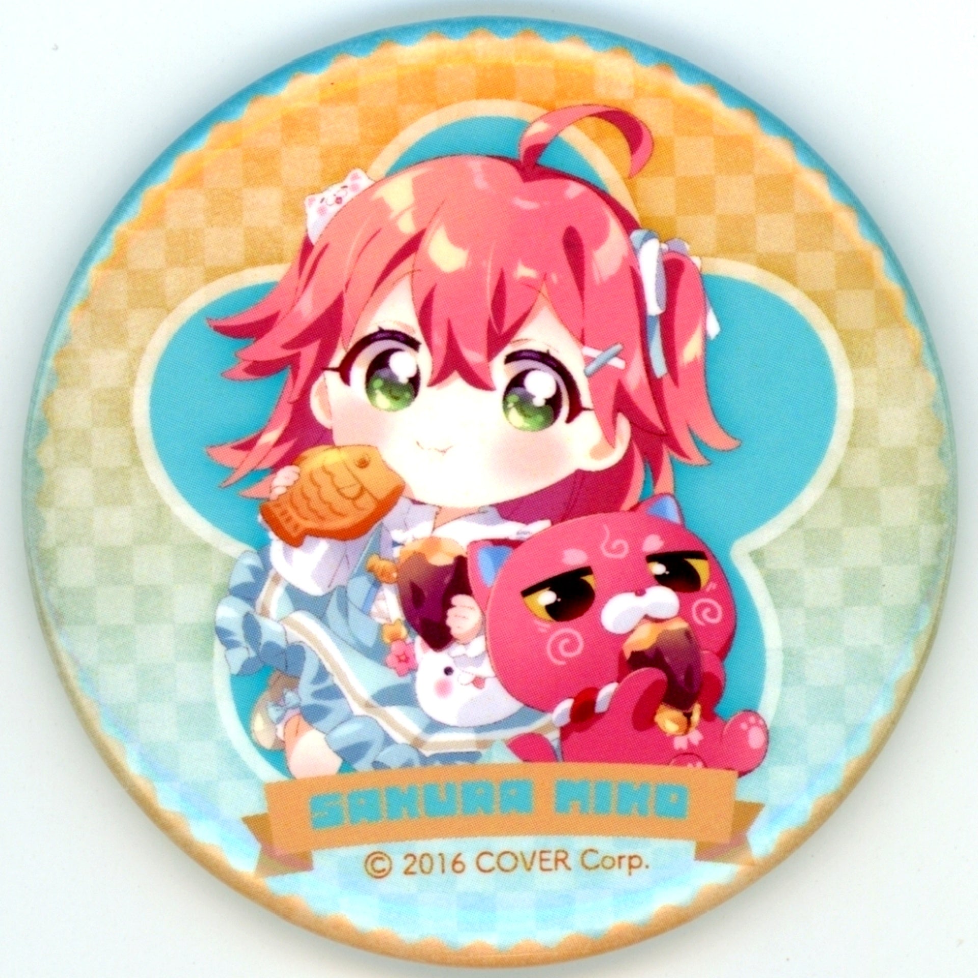 Sakura Miko Mini Char One Piece Dress Mouth Closed Hololive Sakura Miko x Naruto Taiyaki Honpo Vol.3 Trading Button [USED]