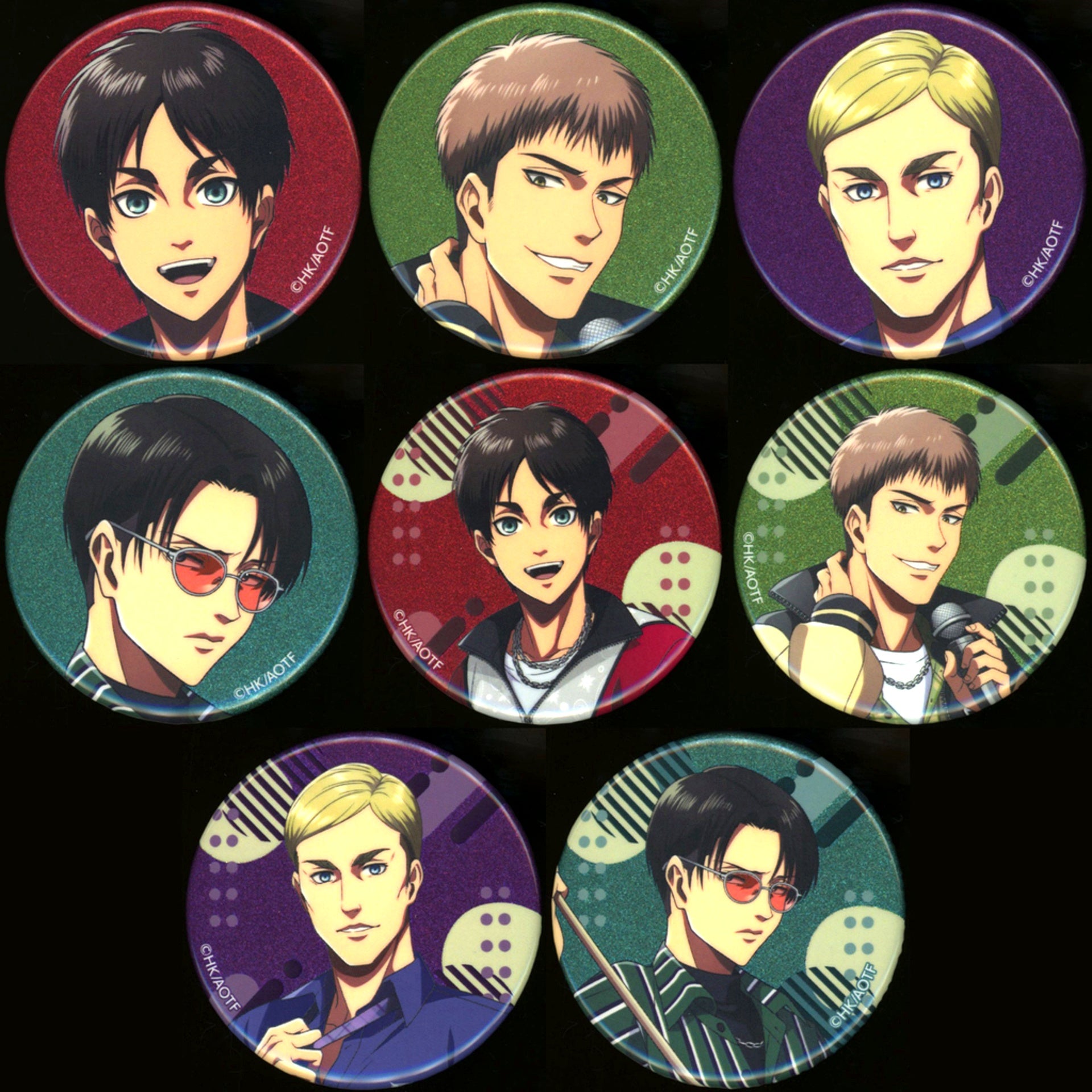 Set of 8 Attack on Titan x ROUND1 Illustration Retro Fashion Ver. Trading Glitter Button [USED]