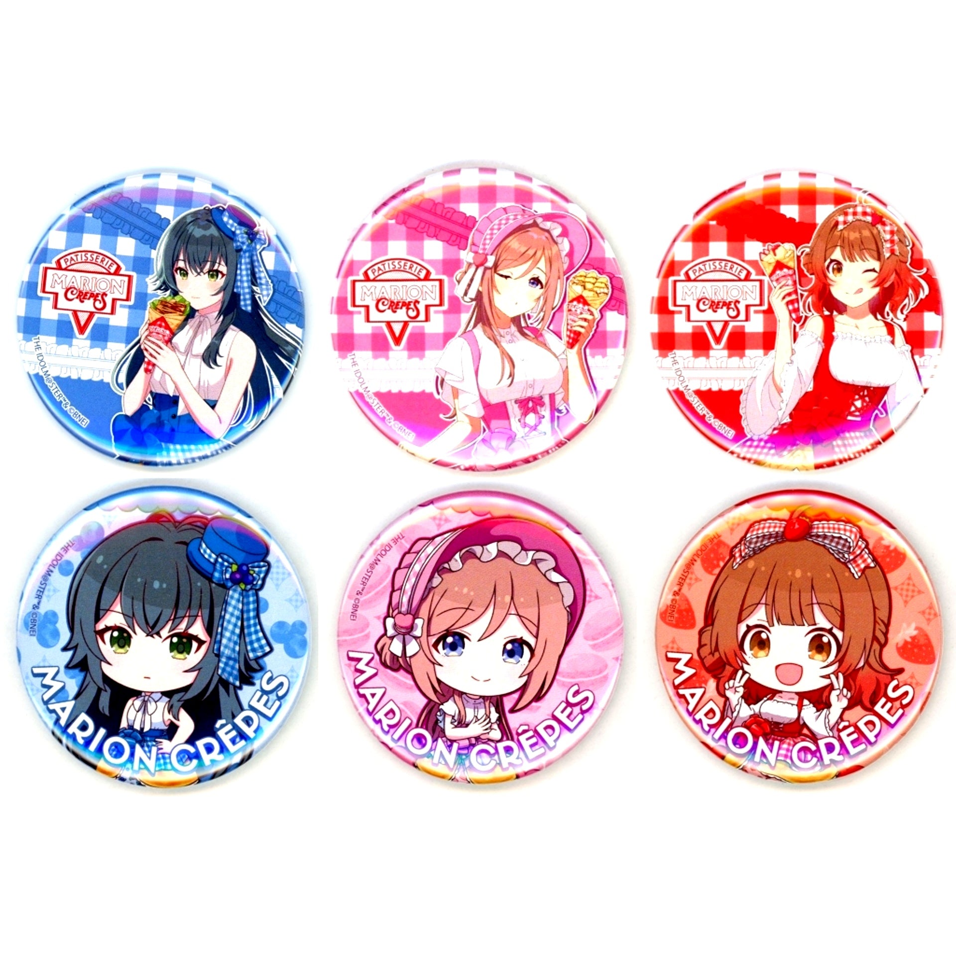 Set of 6 Gakuen Idolmaster x Marion Crepes Badge 03 / Crepe-style Dress Ver. - Newly Drawn & Mini Character Illustration [USED]
