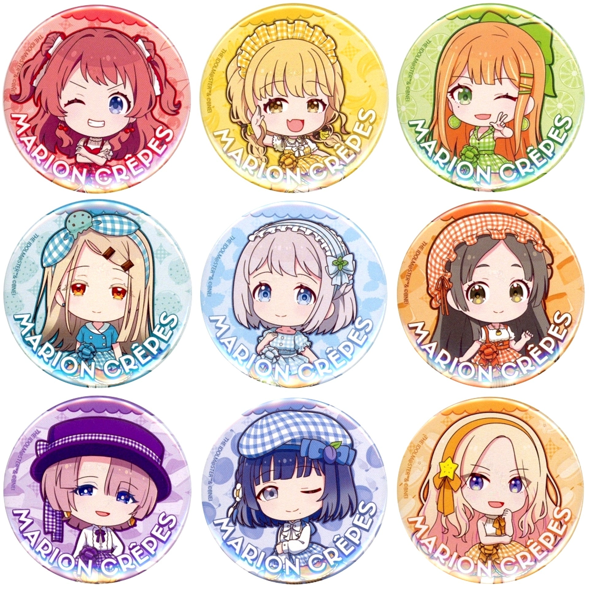 Set of 9 Gakuen Idolmaster Marion Crepes Badge 04 Crepe Style Dress Ver. Mini Character Illustration [USED]