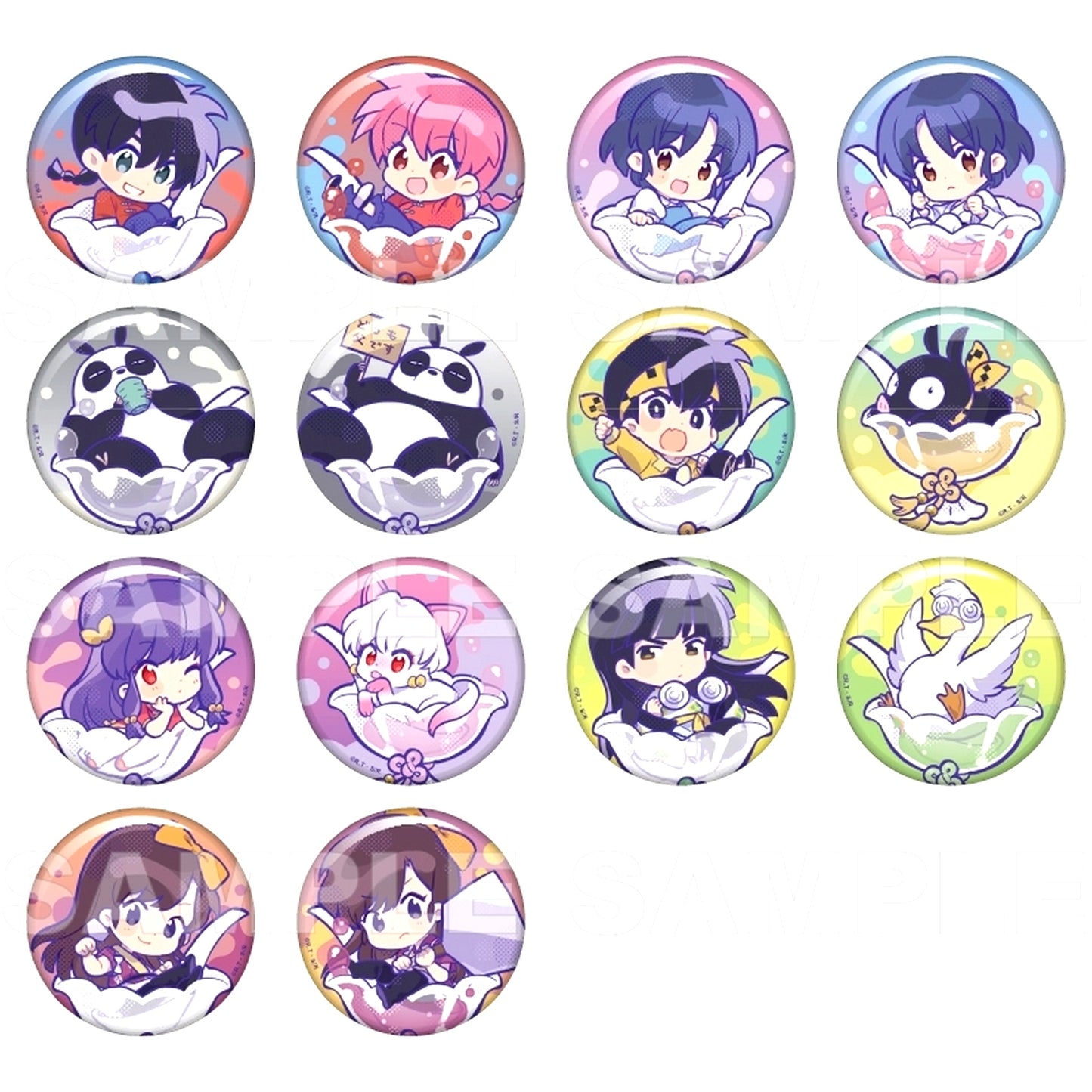 Set of 14 Ranma 1/2 Chapon! Trading Chibi Character Button [USED]