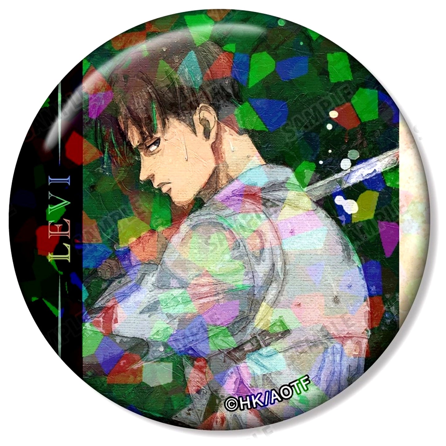 Levi - With Name Attack on Titan Newly Drawn Fighting Back Ver. Trading grunge CANVAS Hologram Badge [USED]