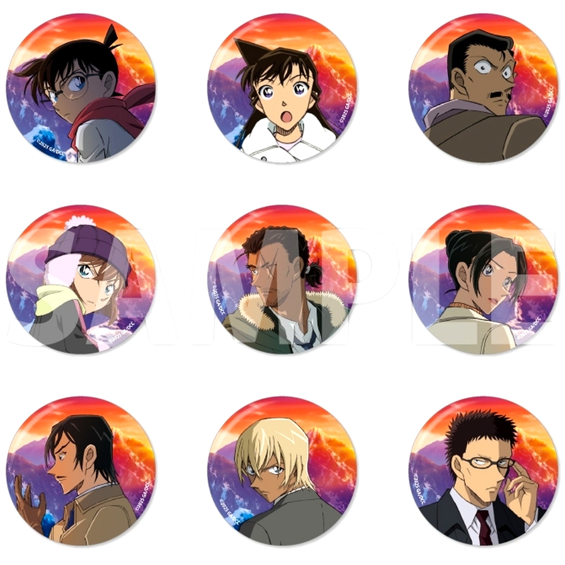 Set of 9 Detective Conan The Phantom of the One-Eyed Movie Main Poster Trading Button Mirror [USED]