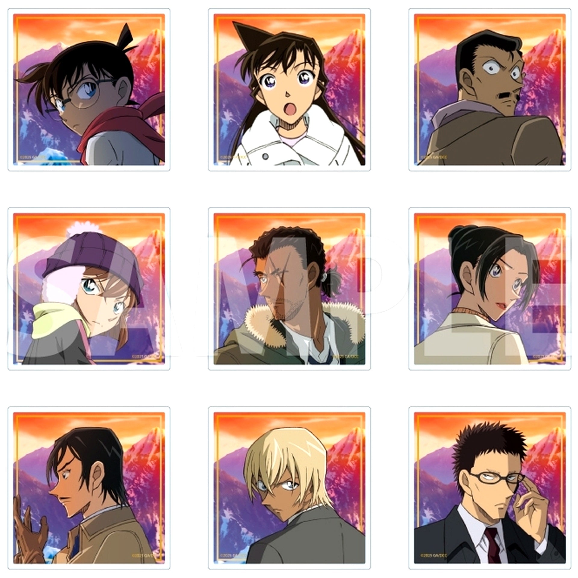 Set of 9 Detective Conan Movie Afterimage of the One-Eyed Trading Acrylic Button Stand [USED]