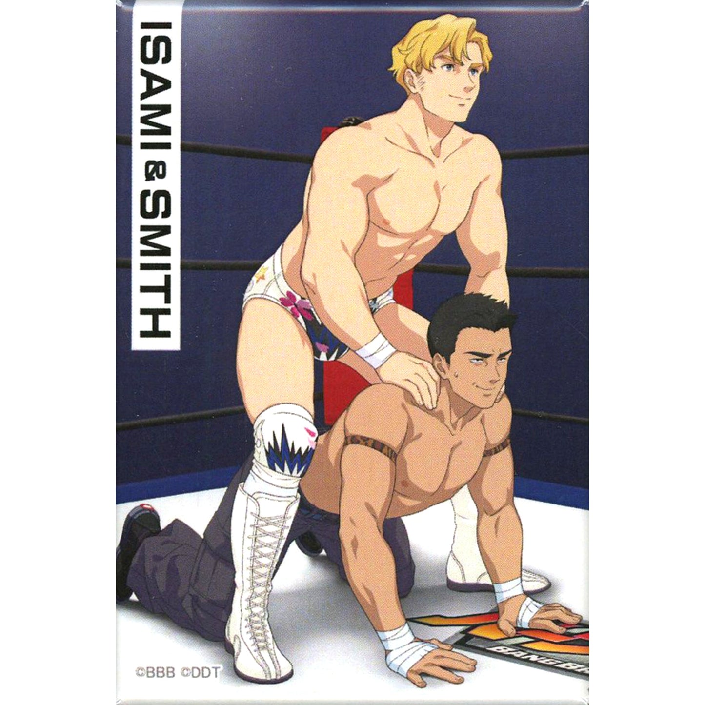 Isami Ao & Lewis Smith Riding Brave Bang Bravern DDT Pro-Wrestling POP UP STORE Rectangle Button [USED]