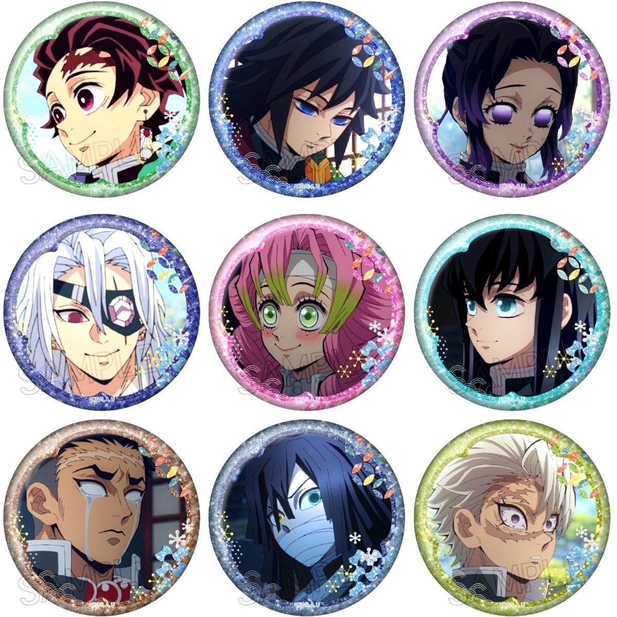 Set of 9 Demon Slayer: Kimetsu no Yaiba Glitter Button Vol.2 [USED]
