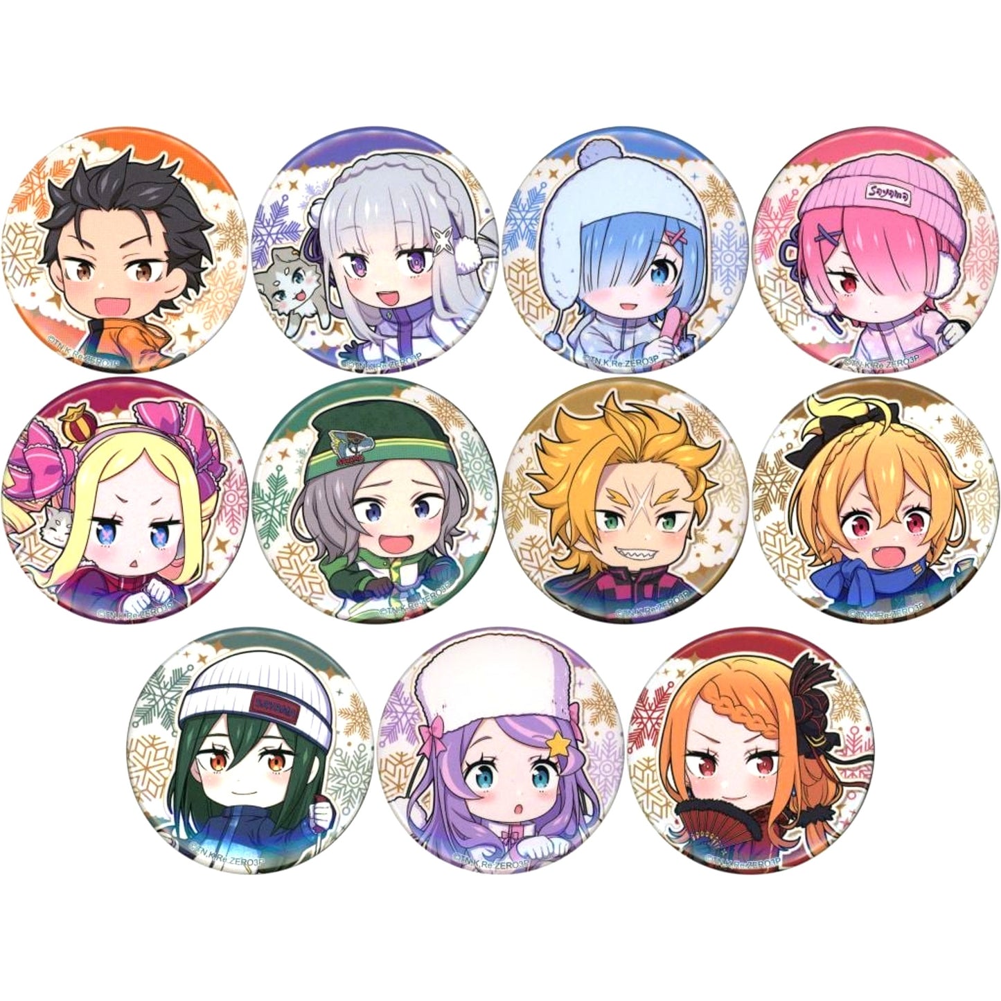 Set of 11 Re:ZERO Starting Life in Another World Mini Character Button Sayama Ski Resort Starting Snowy Mountain Life [USED]