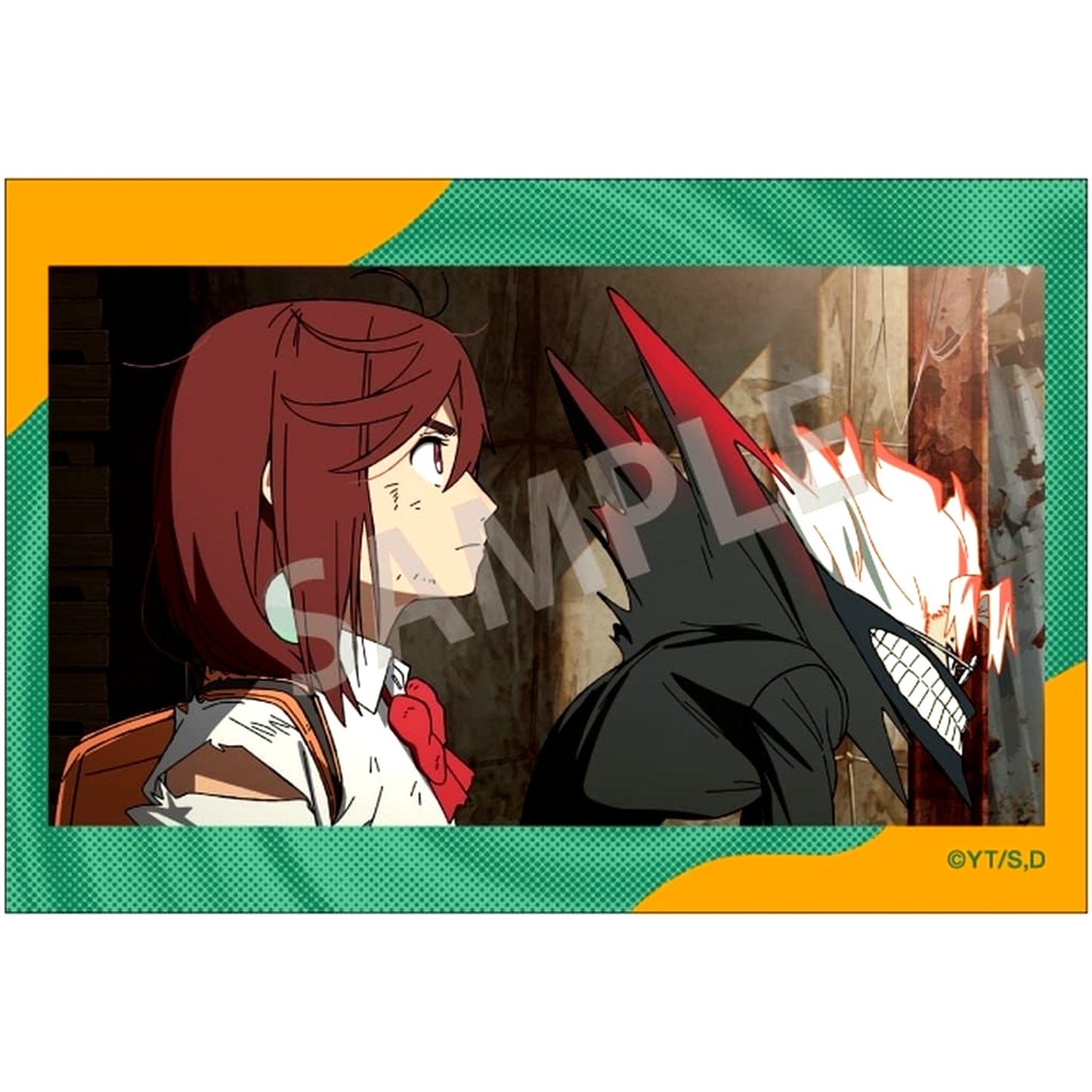 Dandadan Momo Ayase and Okarun Transformed Trading Square Button [USED]