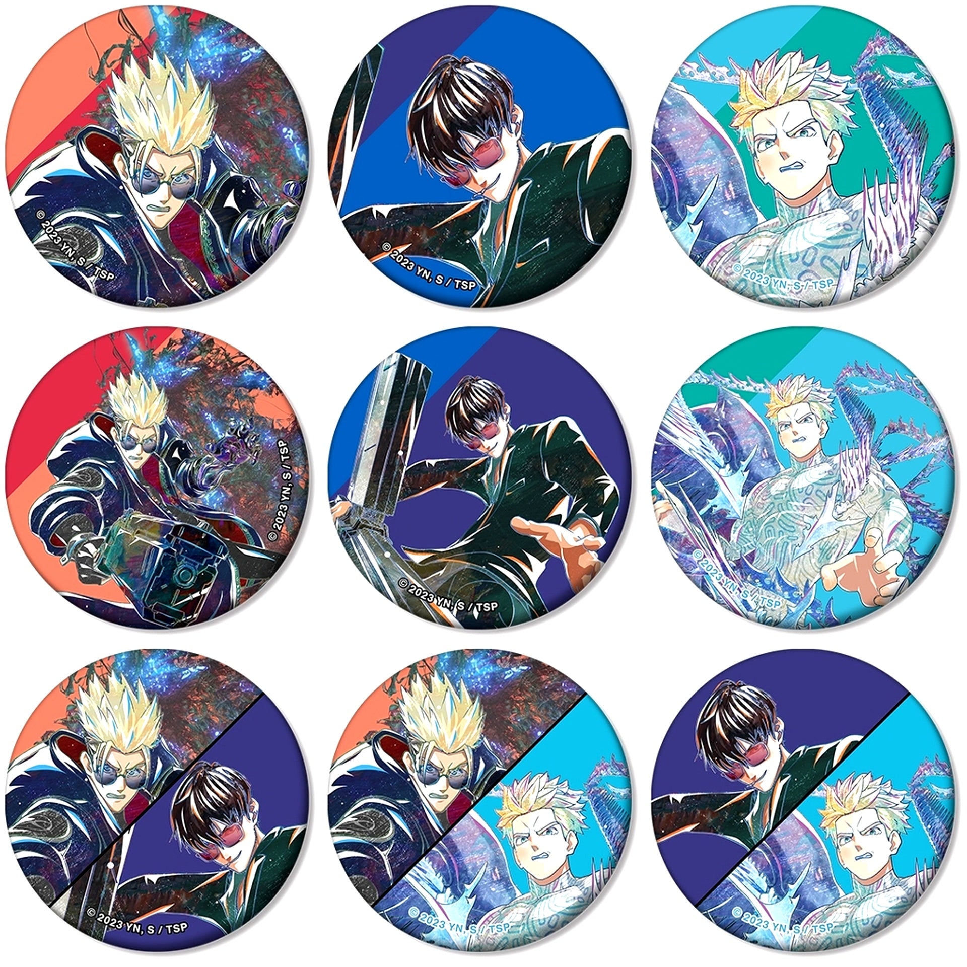Set of 9 TRIGUN STAMPEDE Trading Ani-Art Vol. 2 Matte Button [USED]