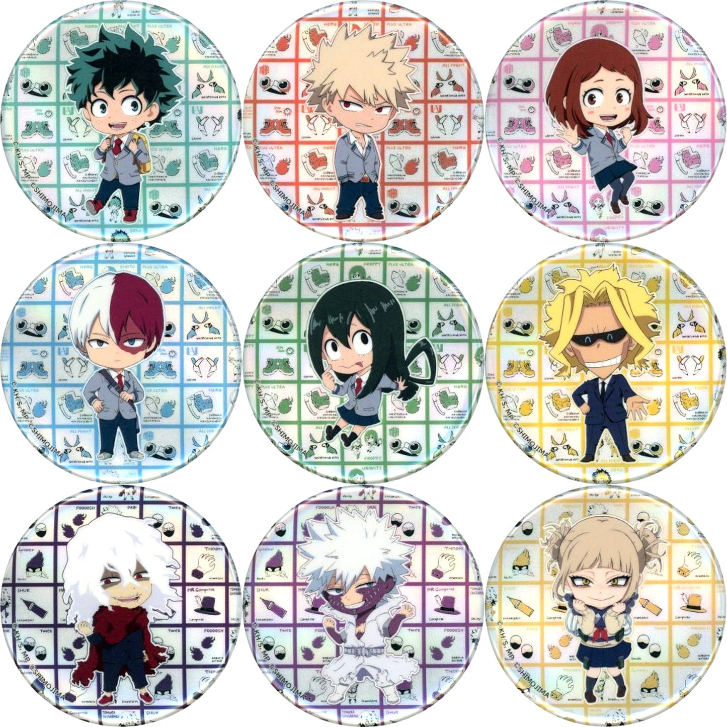 Set of 9 My Hero Academia Glitter Button Collection Shimojima Collabo Ver. [USED]