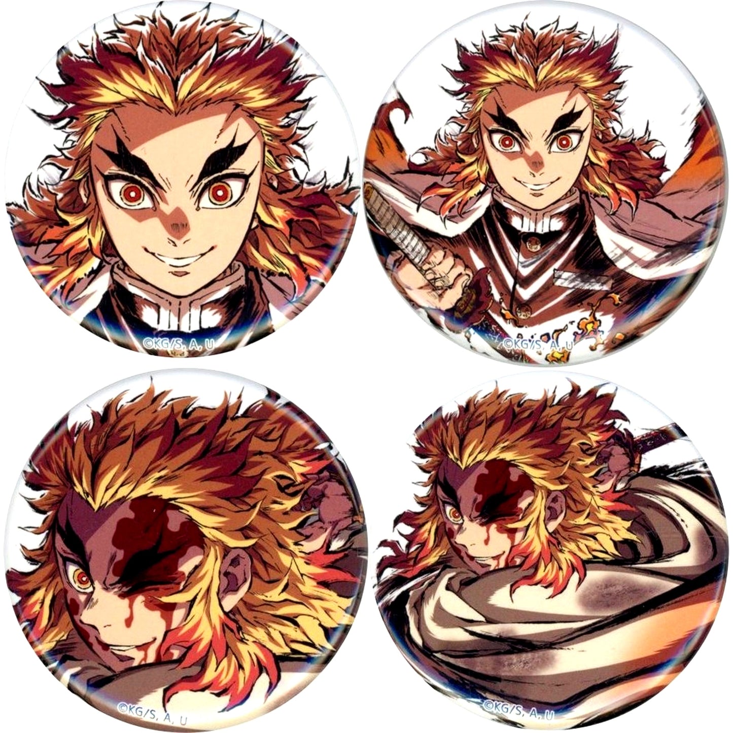 Set of 4 Demon Slayer: Kimetsu no Yaiba 44mm Button Mugen Train Arc Intermission Art Book Cover Illustration Flame Hashira Kyojuro Rengoku WEB SHOP Kuji Prize F [USED]