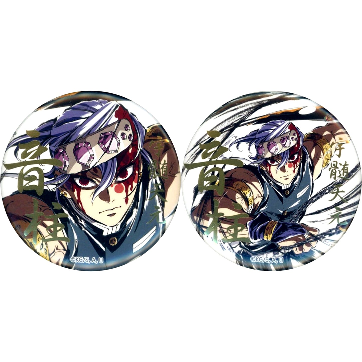 Prize E Set of 2 57mm Foil Stamped Button Demon Slayer: Kimetsu no Yaiba Entertainment District Arc Interlude Art Book Cover Illustration Sound Hashira Tengen Uzui Web Shop Kuji [USED]