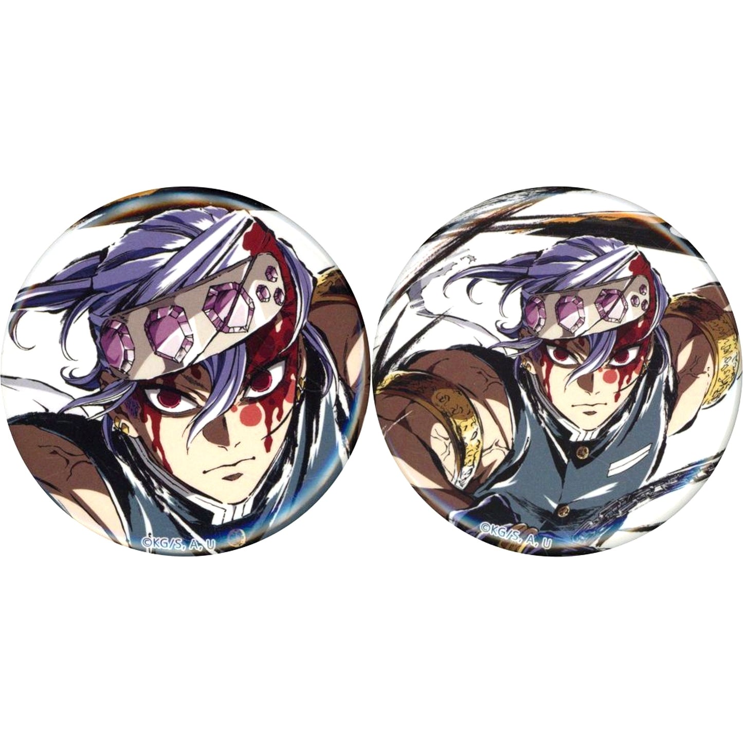 Prize F Set of 2 44mm Button Demon Slayer: Kimetsu no Yaiba Entertainment District Arc Interlude Art Book Cover Illustration Sound Hashira Tengen Uzui Web Shop Kuji [USED]