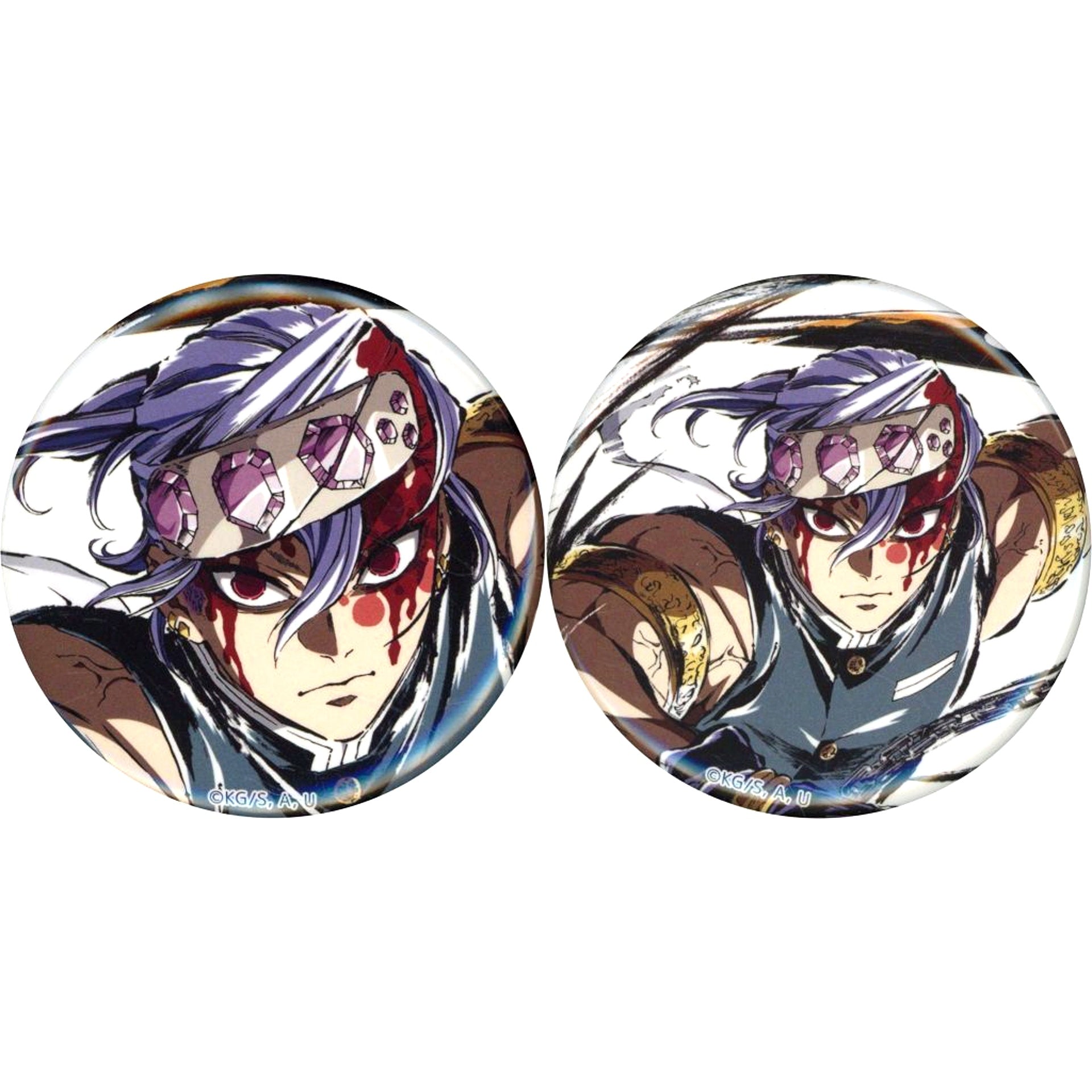 Prize F Set of 2 44mm Button Demon Slayer: Kimetsu no Yaiba Entertainment District Arc Interlude Art Book Cover Illustration Sound Hashira Tengen Uzui Web Shop Kuji [USED]
