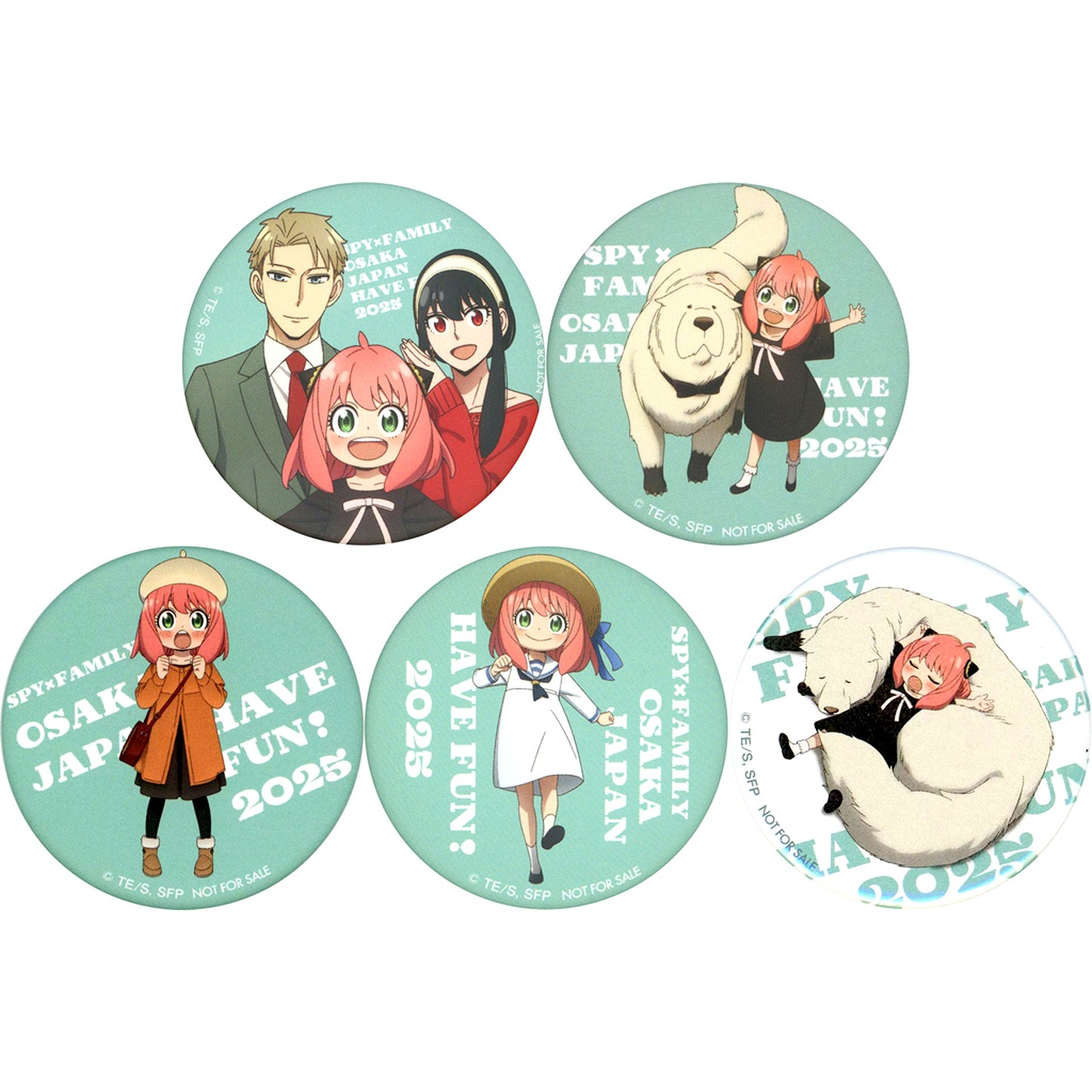 Set of 5 Original Badge EXPO 2025 Osaka Kansai Spy x Family Dining Food Booth Menu Purchase Bonus [USED]