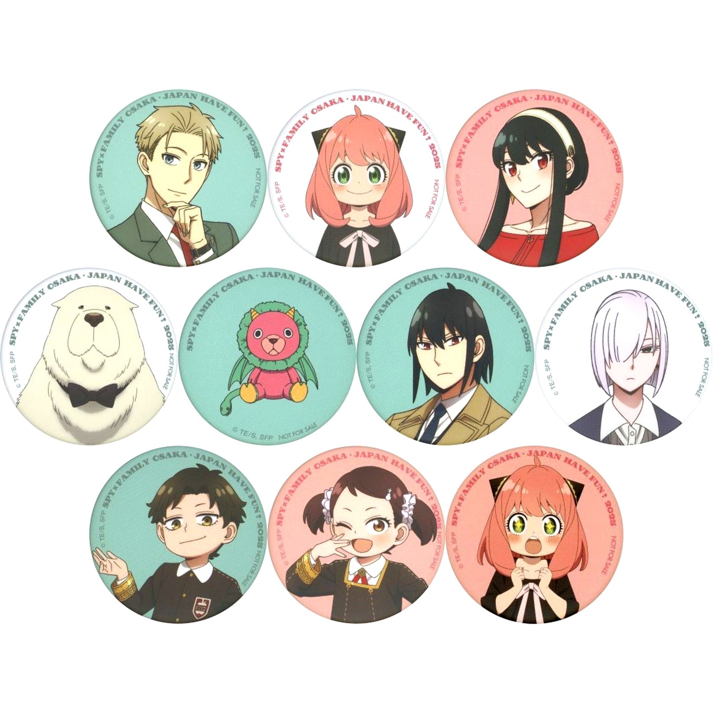 Set of 10 Original Badge EXPO 2025 Osaka Kansai Spy x Family Dining Food Truck Menu Purchase Bonus [USED]