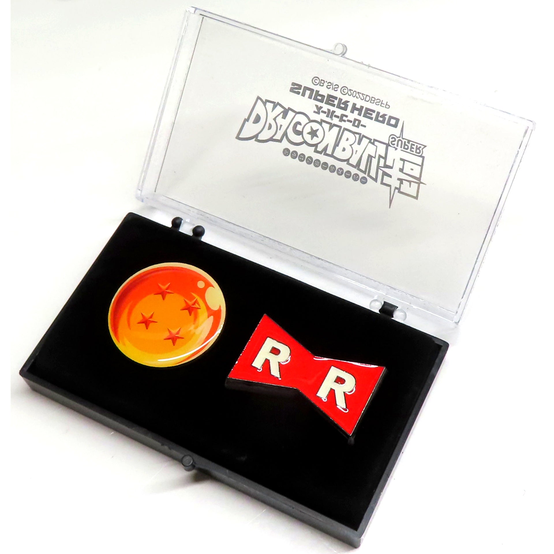 Set of 2 4-Star Ball Red Ribbon Army Dragon Ball Super Super Hero Metal Pin Badge [USED]