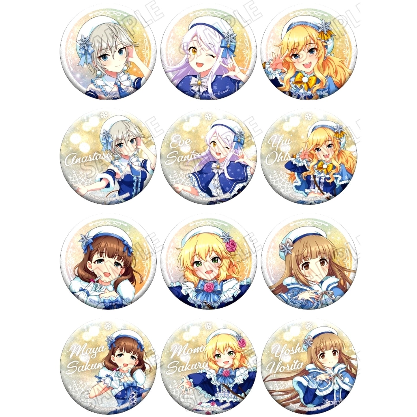 Set of 12 The Idolmaster Cinderella Girls Newly Drawn Badge Collection Snow Globe Ver. [USED]