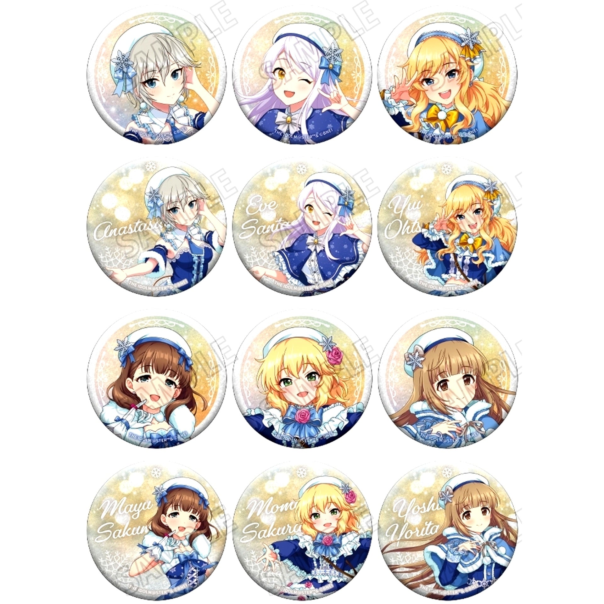 Set of 12 The Idolmaster Cinderella Girls Newly Drawn Badge Collection Snow Globe Ver. [USED]