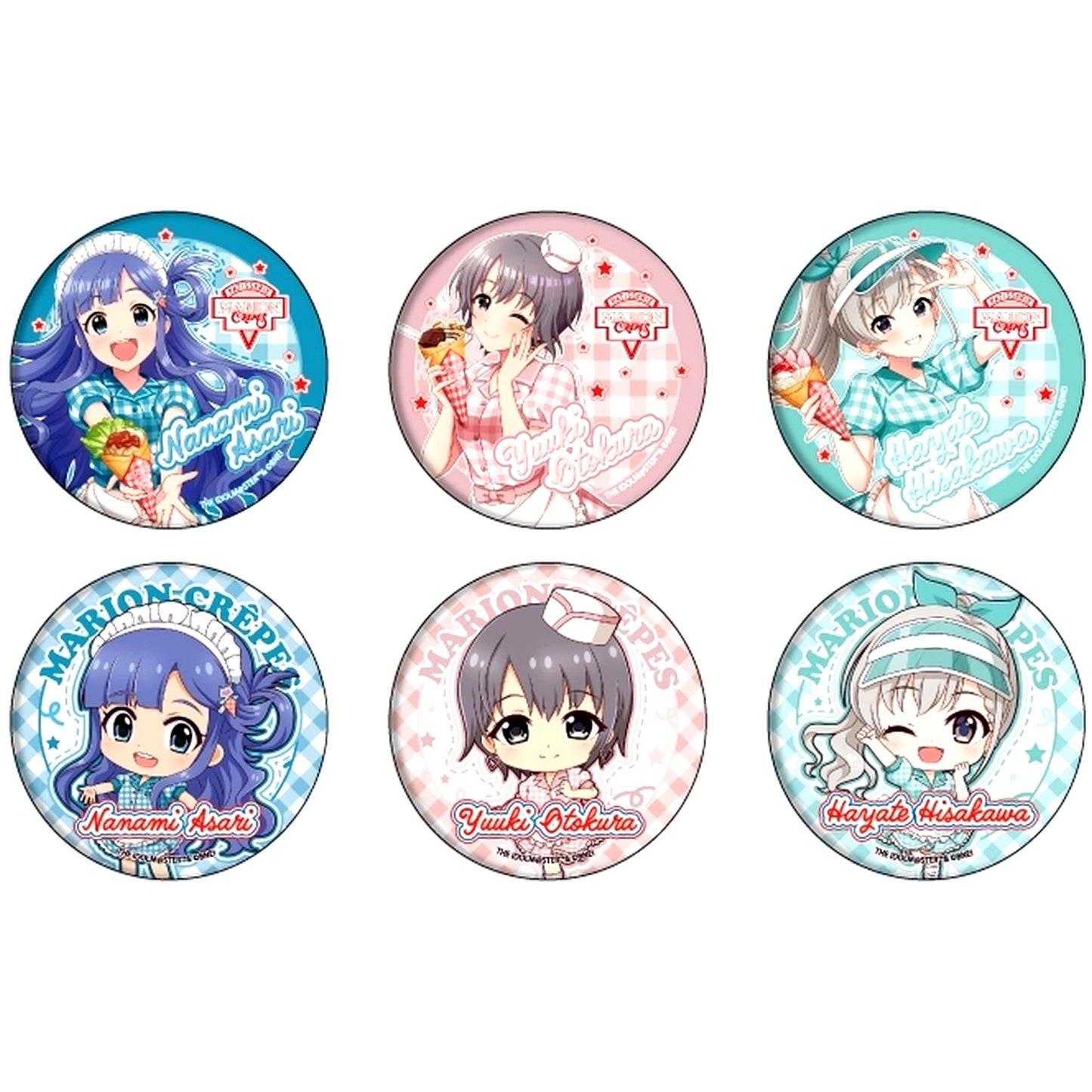 Set of 6 Tin Badge The Idolmaster Cinderella Girls 11. Crepe Shop Ver. Newly Drawn & Mini Character Illustration [USED]