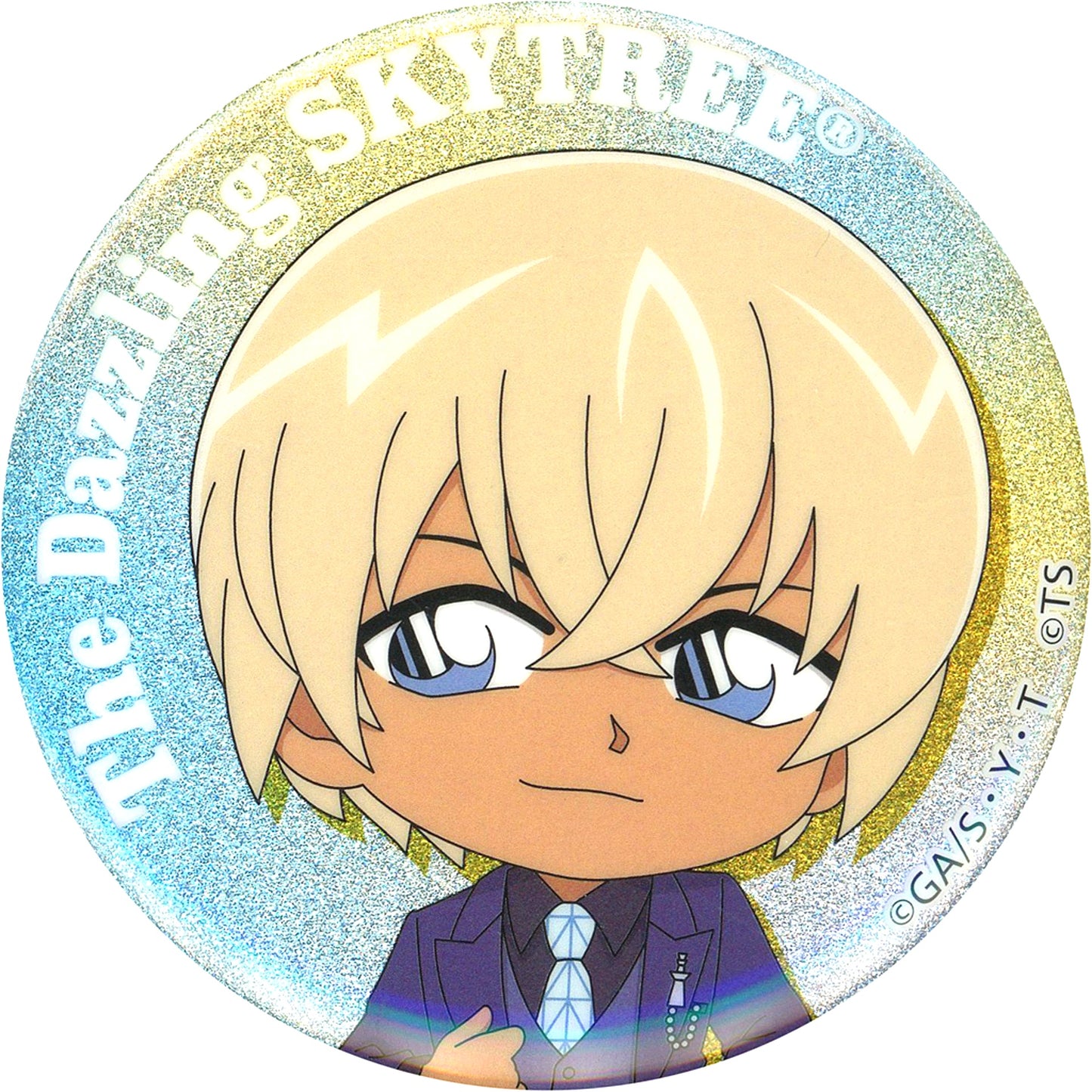 Toru Amuro Detective Conan x Tokyo Skytree Sparkling Blue Tower Skytree Blind Glitter Button [USED]
