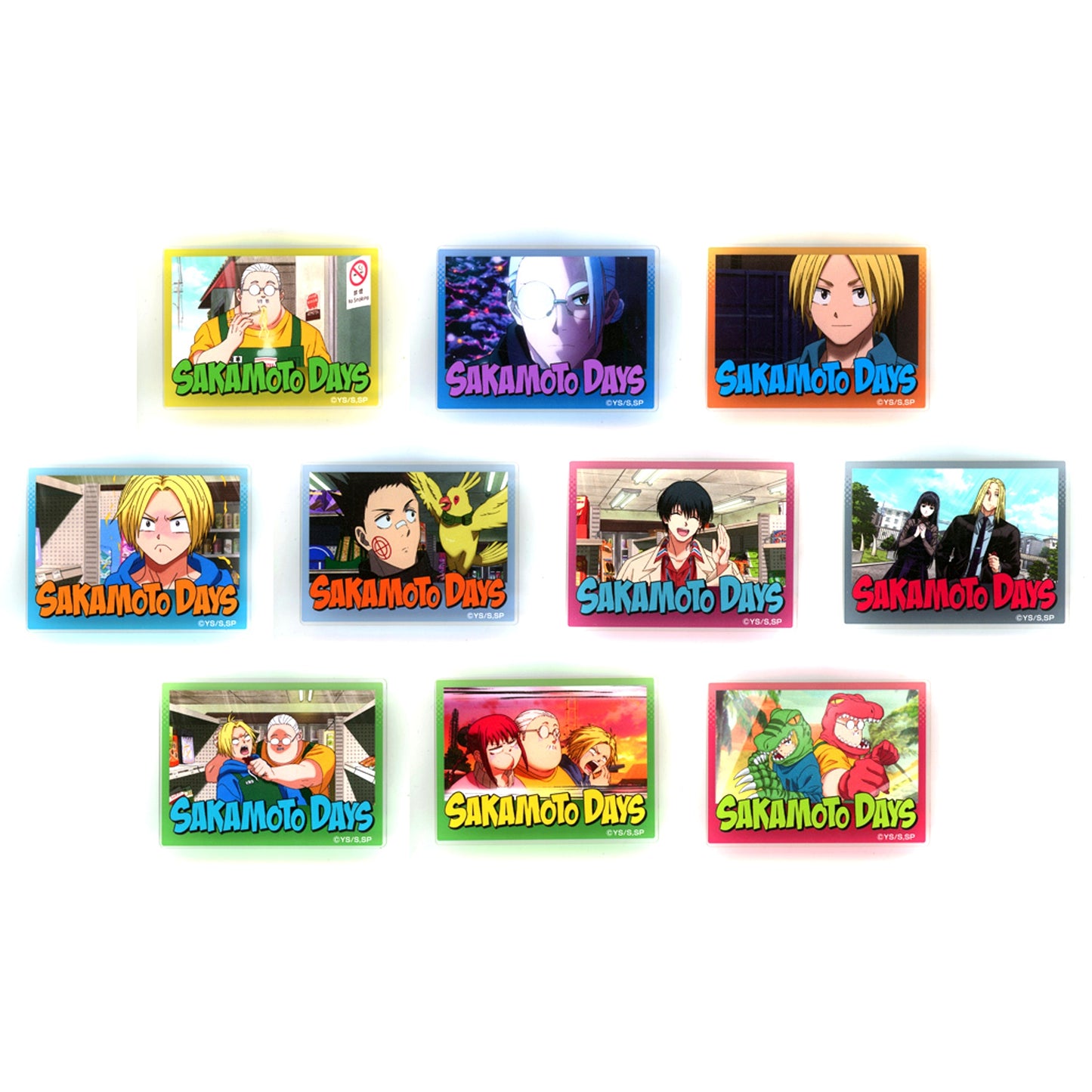 Set of 10 SAKAMOTO DAYS Scene Shot Acrylic Badge Collection Vol. 1 POP UP SHOP in Marui [USED]