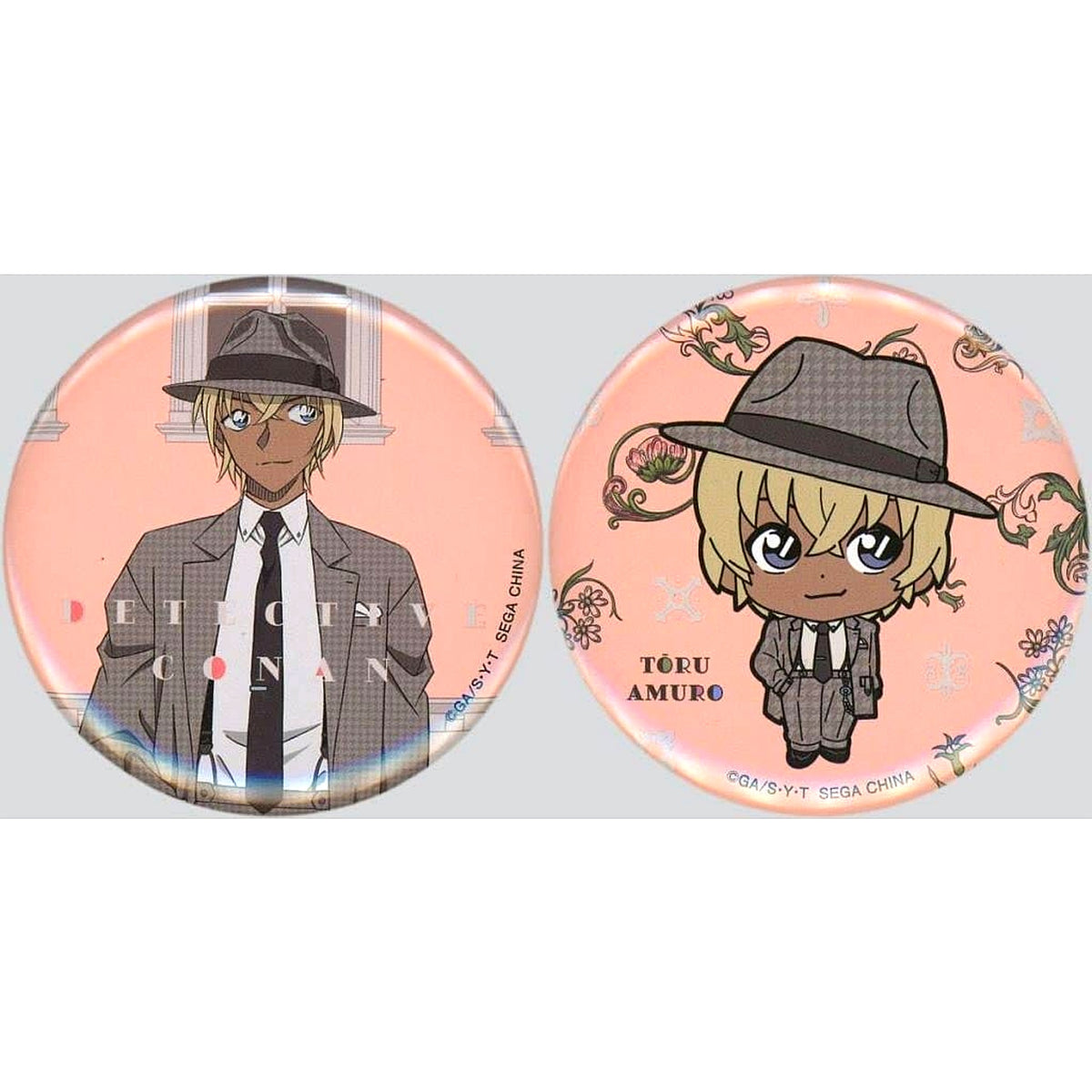 Detective Conan Toru Amuro Set of 2 Sega Lucky Kuji Vintage Look Button Set Prize J [USED]