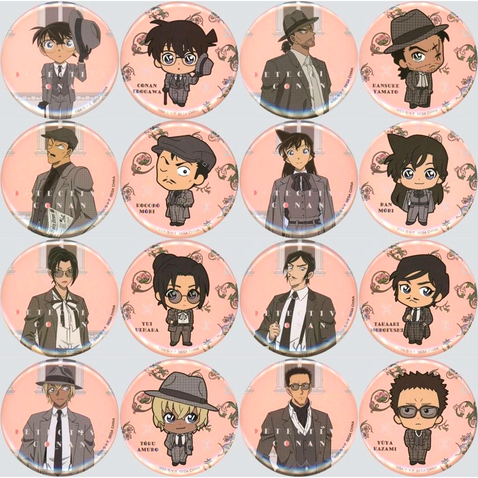 Set of 8 Detective Conan Button Set of 2 Sega Lucky Kuji Vintage Look Prize J [USED]