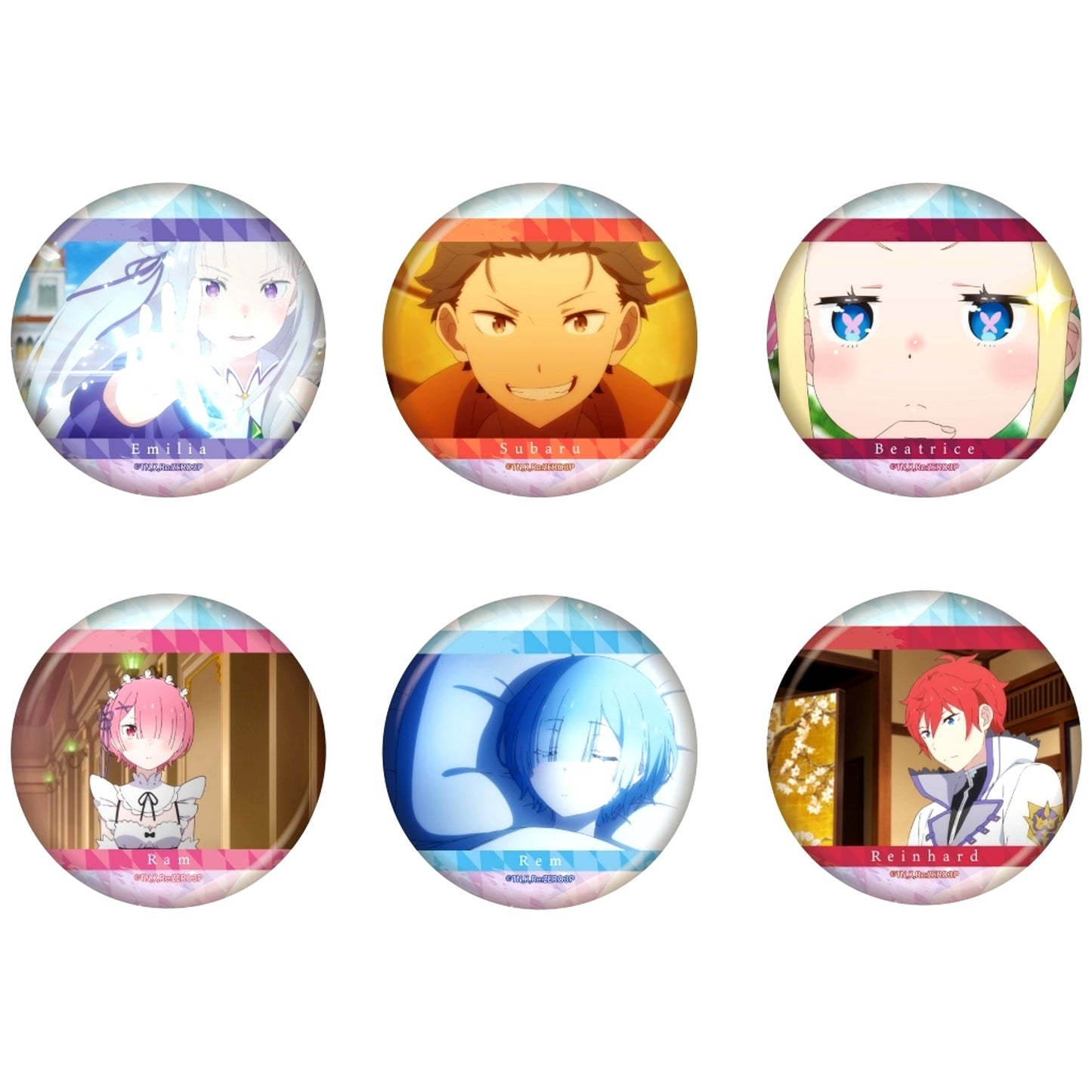 Set of 6 Re:ZERO Starting Life in Another World Glitter Button Scene Shot Ver [USED]