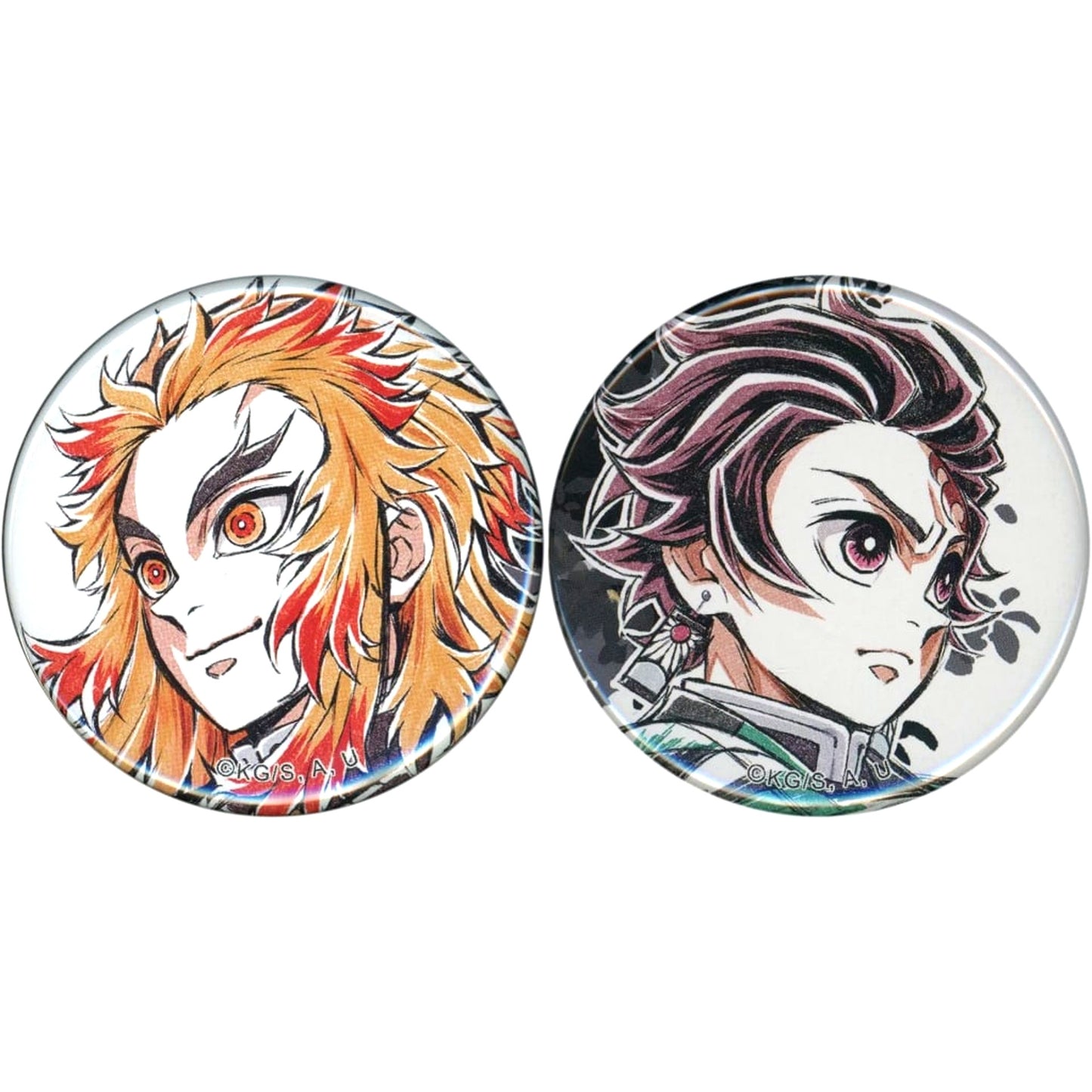 Set of 2 Kyojuro Rengoku Tanjiro Kamado Demon Slayer Kimetsu no Yaiba Mugen Train Arc Hashira Drawn Illustration WEBSHOP Kuji Prize E Button 44mm [USED]