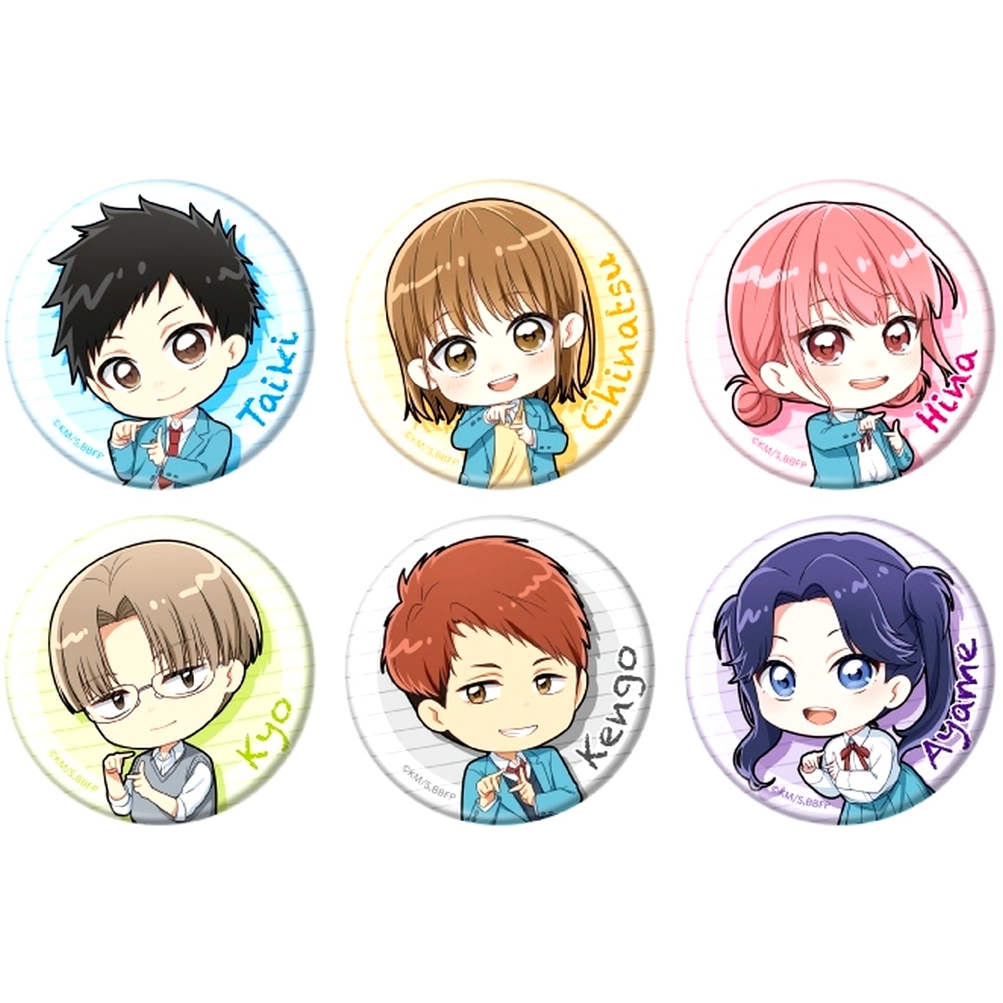 Set of 6 Blue Box Button 01. Aohako Pose Ver. Mini Character Illustration [USED]