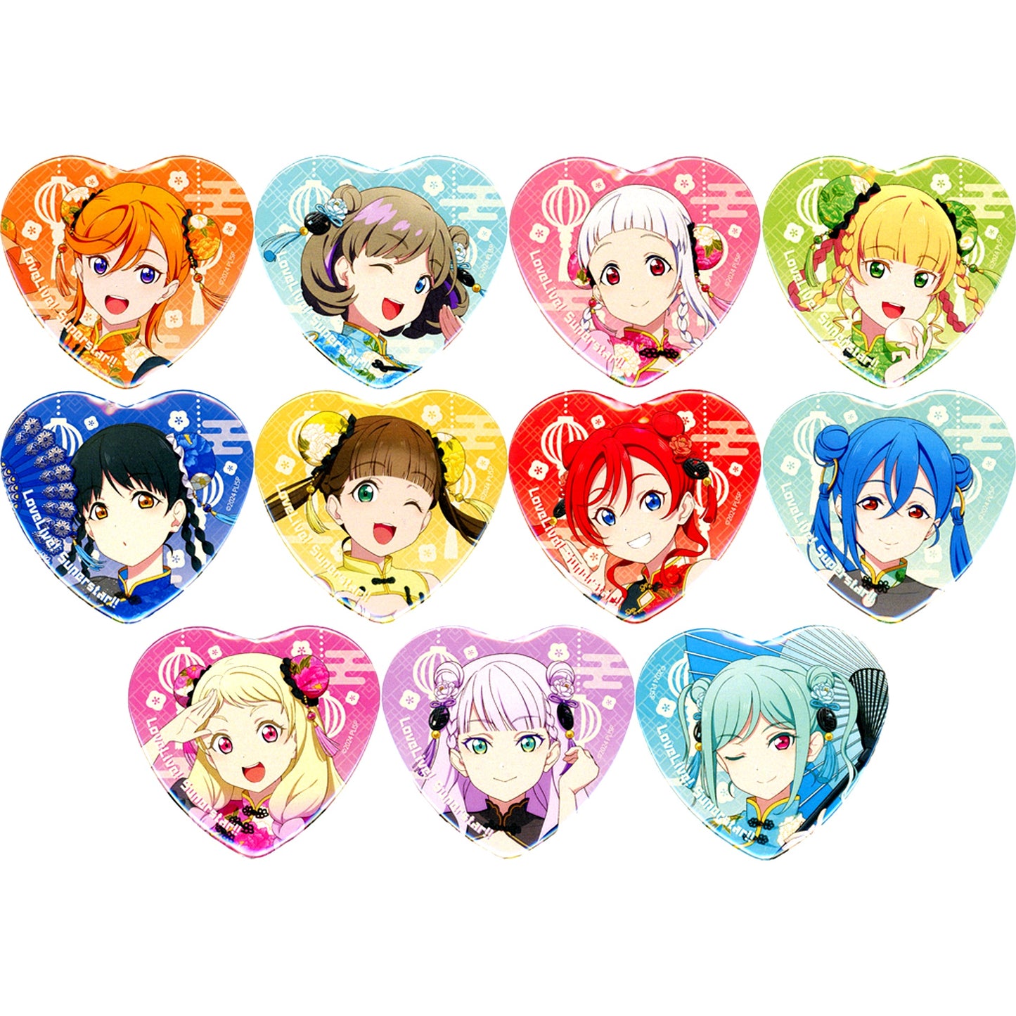 Set of 11 Love Live! Superstar!! x Yokohama Chinatown POP UP SHOP in ChinaTown80 Hall Heart Button Illustration [USED]