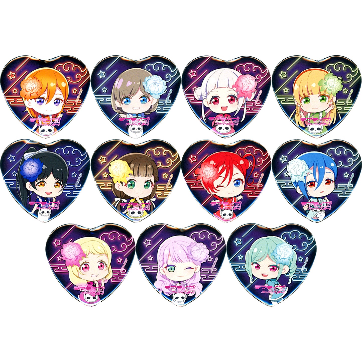 Set of 11 Love Live! Superstar!! x Yokohama Chinatown POP UP SHOP in ChinaTown80 Hall Heart Button Mini Character [USED]