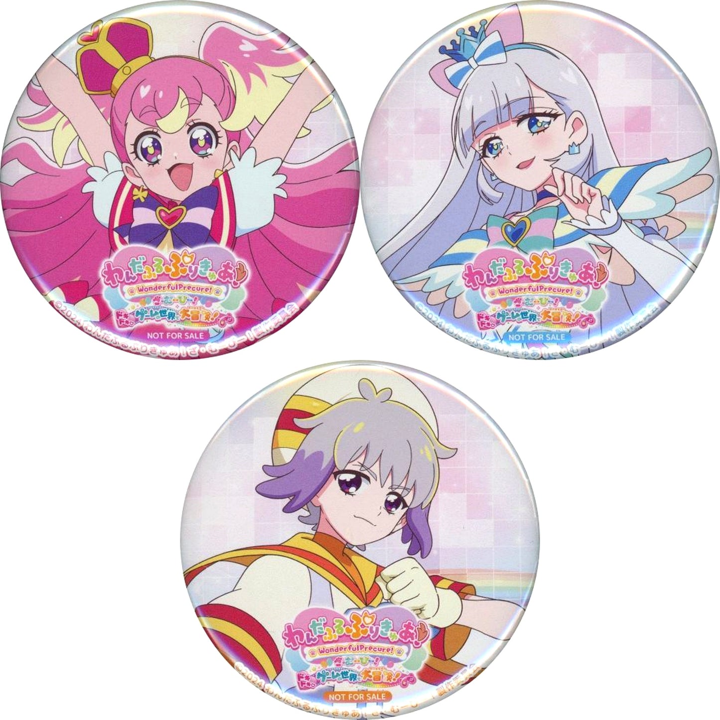 Cure Wonderful & Cure Nyammy & Daifuku Toyama Movie Ver. Newly Drawn Badge Set of 3 Blu-ray / DVD Wonderful Precure! The Movie! Dokidoki Game no Sekai de Daibouken! Special Edition Bic Camera Group Purchase Bonus [USED]