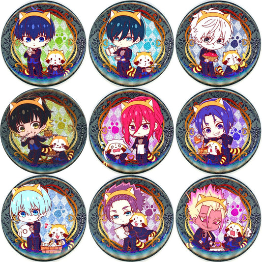 Set of 9 Blue Lock x Rascal the Raccoon x Chugai Grace Cafe Glitter Button Butler Mini Character ver. [USED]