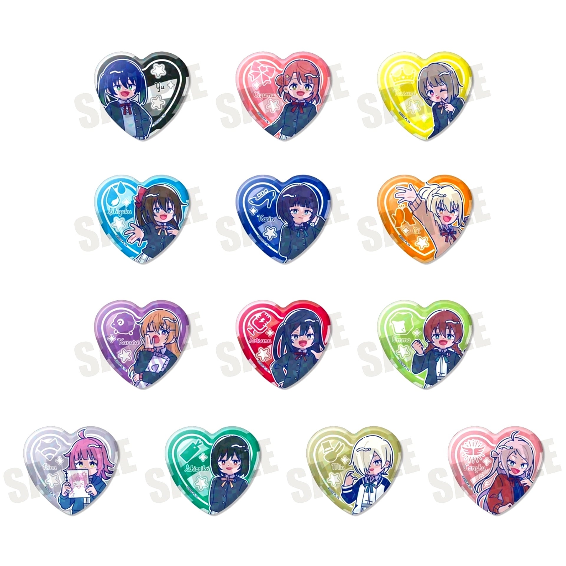 Set of 13 Love Live! Nijigasaki High School Idol Club Newtro Heart Button [USED]