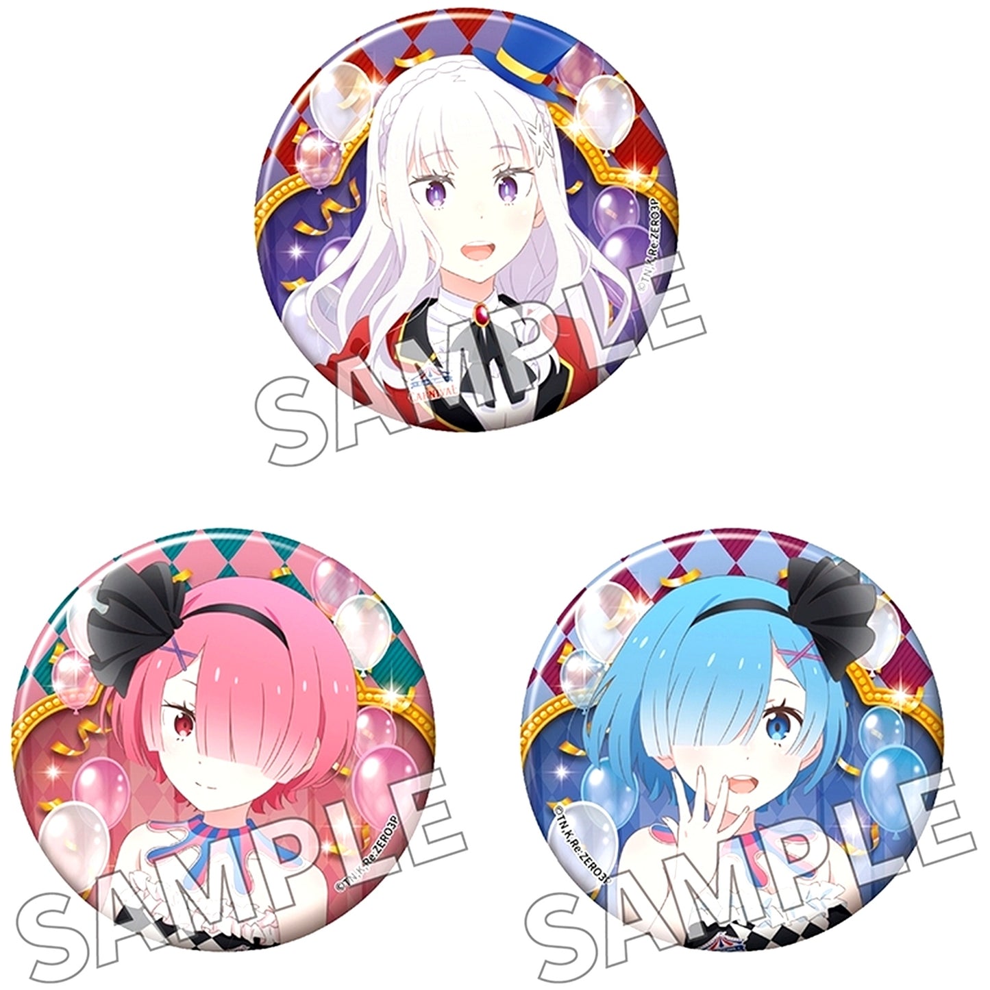 Emilia & Ram & Rem Button Set CARNIVAL Ver. Re:ZERO Starting Life in Another World [USED]