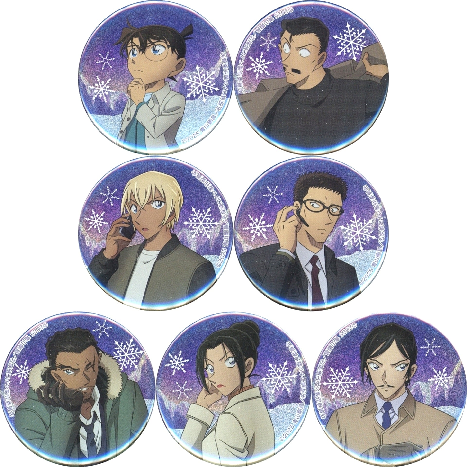 Set of 7 Detective Conan Movie Sekigan no Zanzo Holo Button Collection [USED]