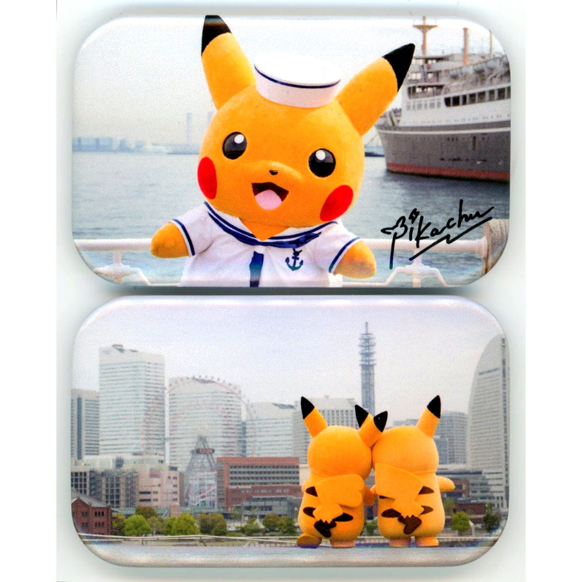 Set of 2 Pikachu Pokemon Photogenic Square Button Pokemon Center Yokohama Limited [USED]