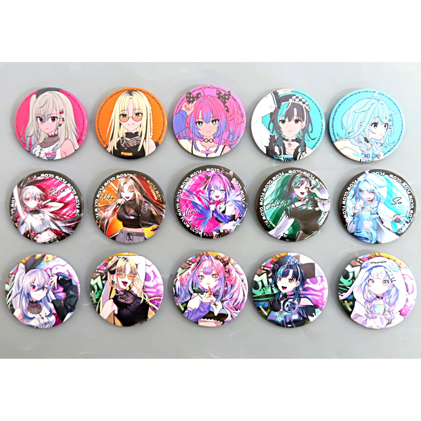 Set of 15 Virtual YouTuber Hololive FLOW GLOW MIXTAPE 01 Random Button [USED]