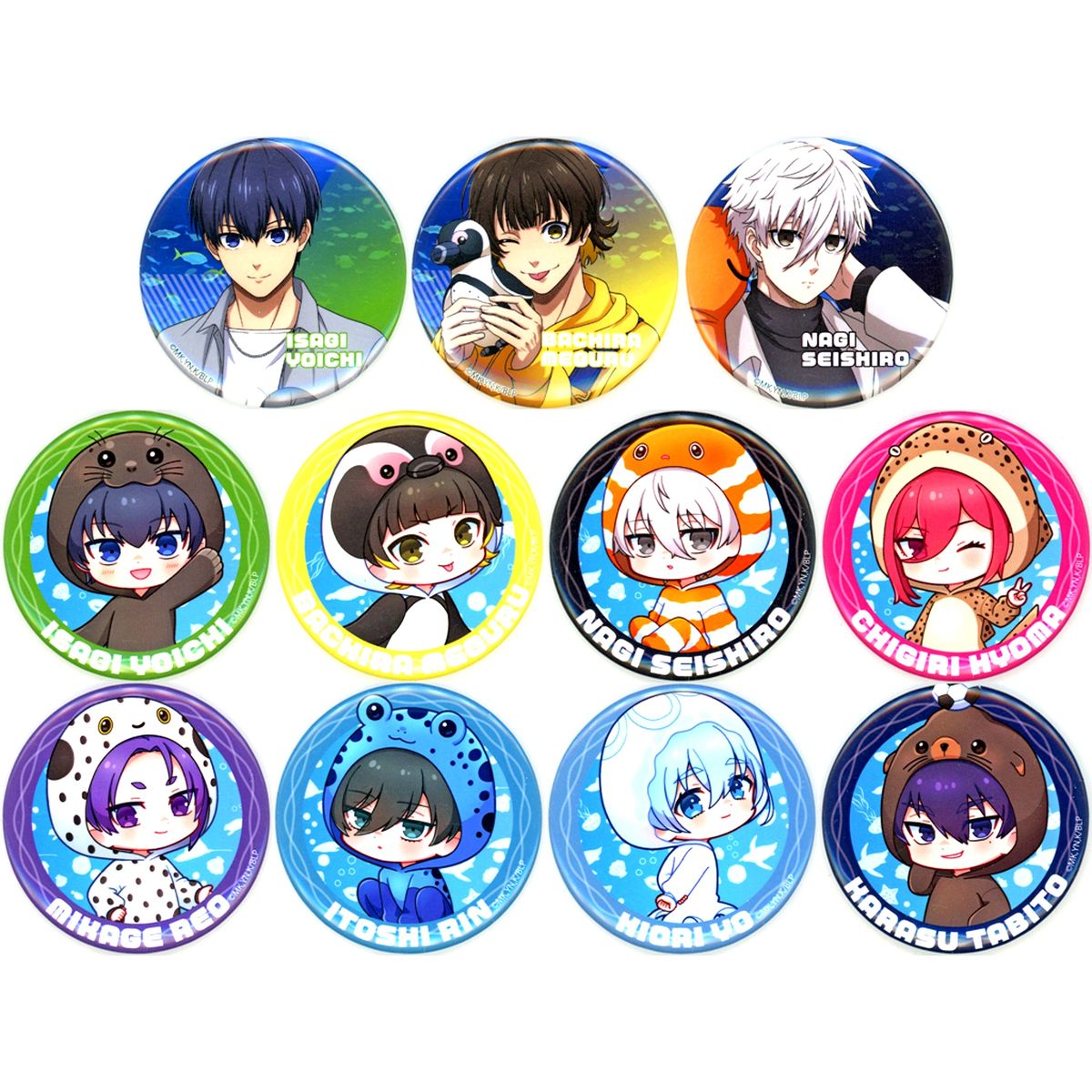 Set of 11 Normal Blue Lock Sunshine Aquarium x Blue Lock: Blue Lock Ego Aquarium Night Trading Button [USED]